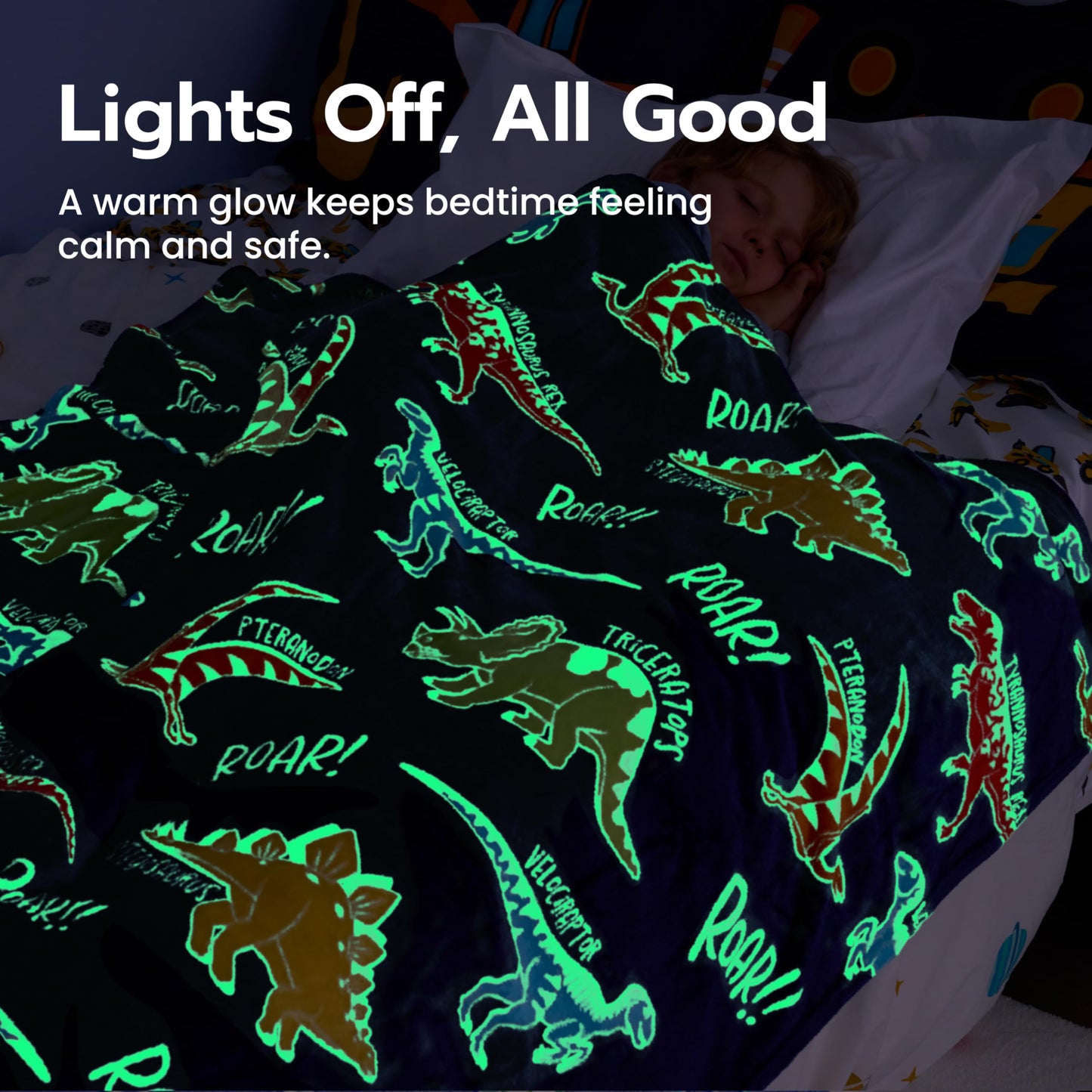 Joiedomi Glow in the Dark Blanket - Dinosaur Gift for Girls and Boys Aged 2 to 12 Years - Soft, Cosy Flannel Children's Blanket - Birthday Gift 50 x 60 inches