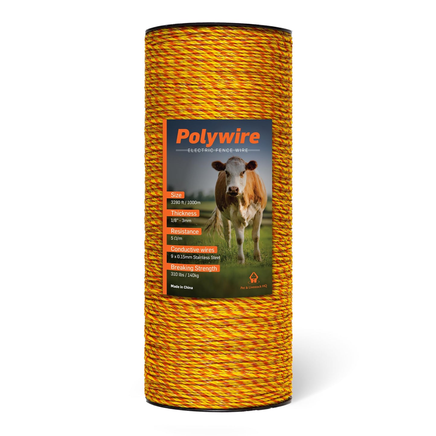 Electric Fence Polywire 3mm with 9 Stainless Steel Strands - High Visible Wire Fencing for Horse, Cattle, Livestock - Portable Fencing with UV and Rust Resistance (3280ft / 1000m)