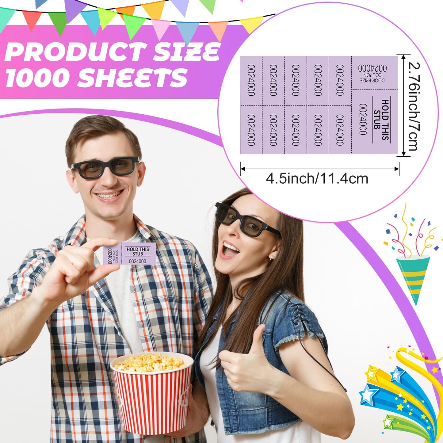 Kosiz 1000 Sheets Raffle Tickets with 10 Bid Numbers Per Sheet Colored Raffle Tickets Sheets for Chinese Auction Basket Silent Auction Church Events(Light Purple)