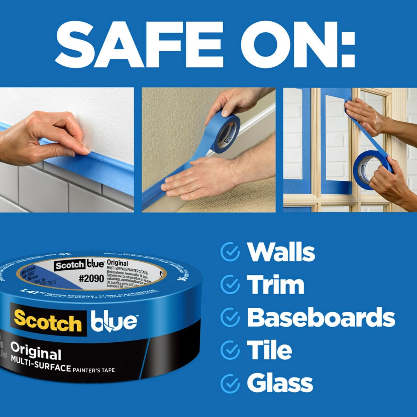 Scotch Painter’s Tape ScotchBlue Original Painter's Tape, Multi-Surface, 48 mm (3 Rolls) - 2090