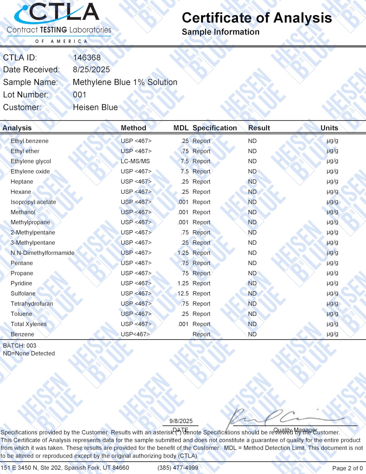 1% Methylene Blue Solution, 120 ml Amber Dropper Bottle, USP Grade, Pure, Made in Canada, Formaldehyde-Free, Heavy Metals Tested, Large