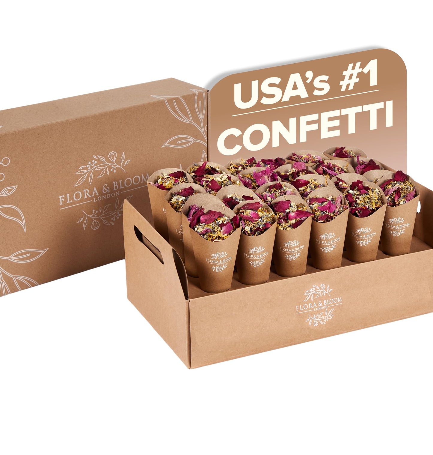 Flora & Bloom Biodegradable Confetti With Pre Built Cones | Dried Flowers | Wedding Confetti Kit | Pop Open Cones & Tray |Jasmine, Lavender & Rose Petals | Wedding Decorations (24 Guests)