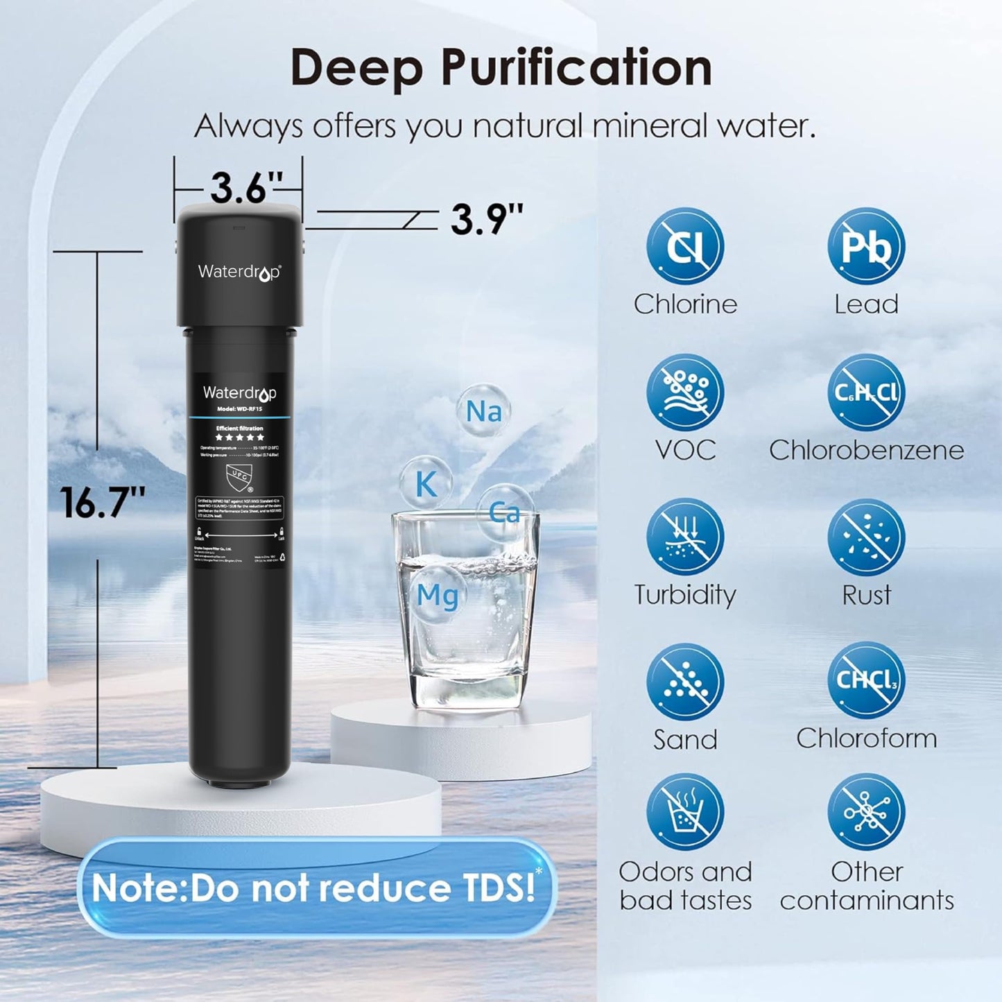 Waterdrop 15UA Under Sink Water Filter System, Reduces Lead, Chlorine, Bad Taste & Odor, Under Counter Water Filter Direct Connect to Kitchen Faucet, NSF/ANSI 42 Certified, 19000 Gallons, USA Tech