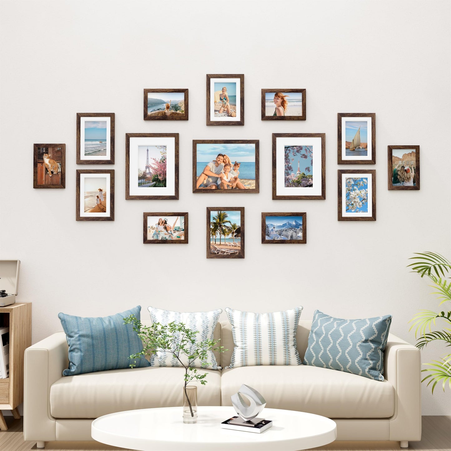 Vittanly 15 Pack Picture Frames Gallery Wall Frame Set for Mounting or Tabletop Display, Multi Sizes Collage Photo Frames Including 3pcs 8x10, 6pcs 5x7, 6pcs 4x6, Brown