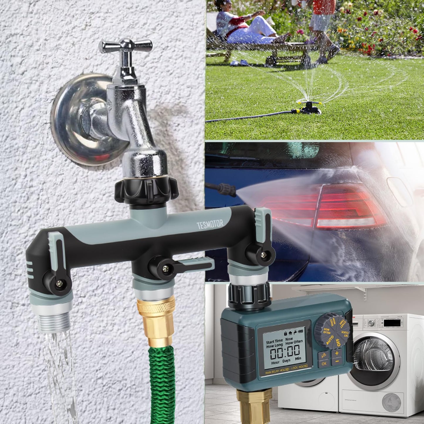Tesmotor 3-Way Tap Splitter, 3/4 Inch 3 Way Hose Tap Splitter with 3 Individual Valves for Garden Kitchen Faucet