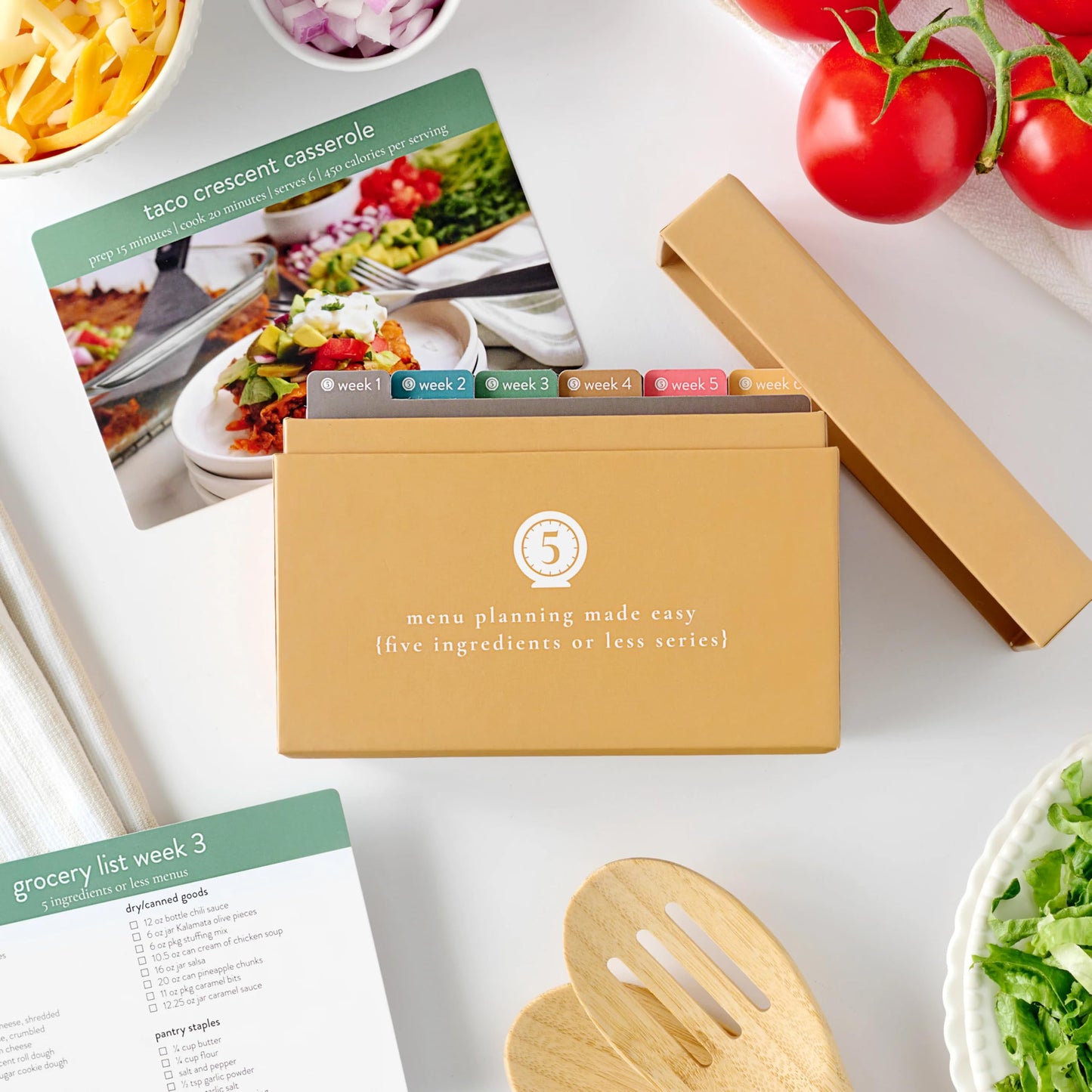 Meal Planner with 72 Recipe Cards (5 Ingredients or Less – Photo Edition) | Weekly Menu Planner | Sturdy Recipe Box | 12 Reusable Grocery Lists | 5 Blank Recipe Cards | Card Protector | Recipe Ideas