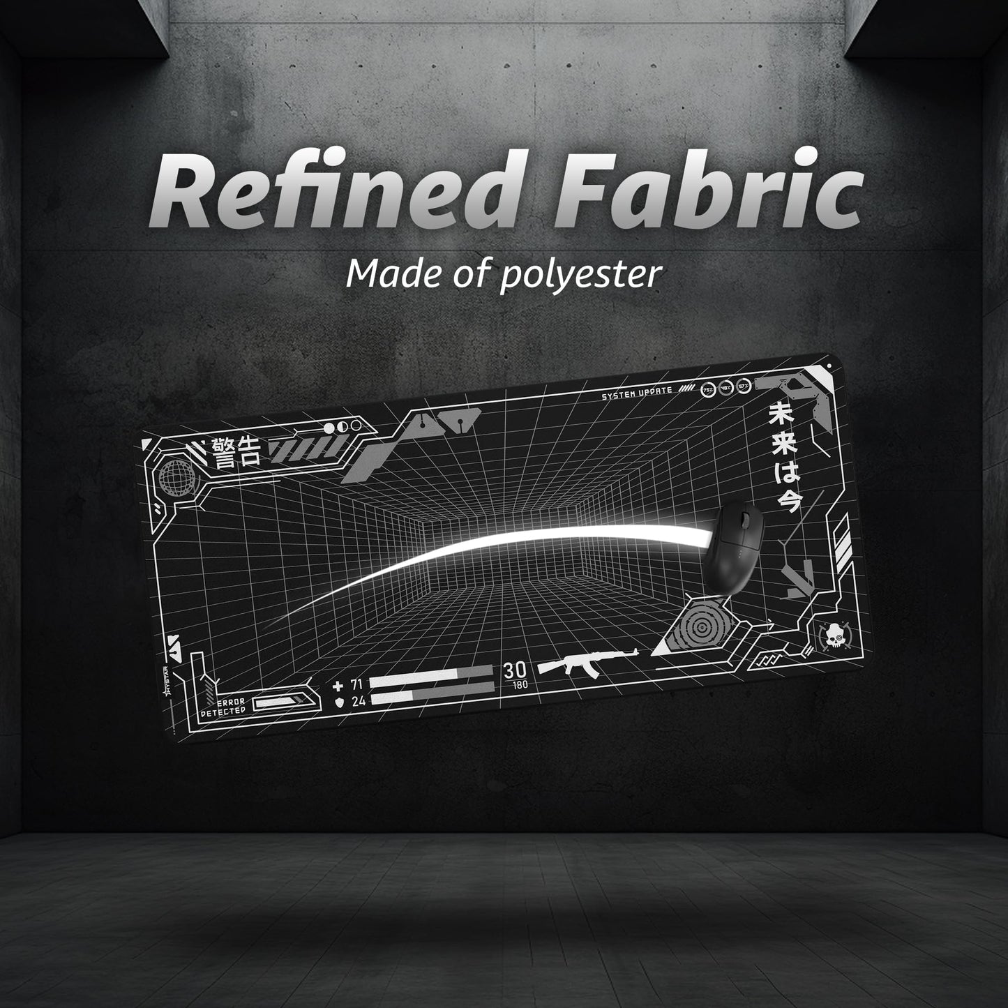 Hystar® Extended Gaming Mouse Pad | XXL 36" x 16" | 5mm Thick, Waterproof Surface, Smooth Polyester Fabric, and Natural Rubber Base | Mainframe (Dark)