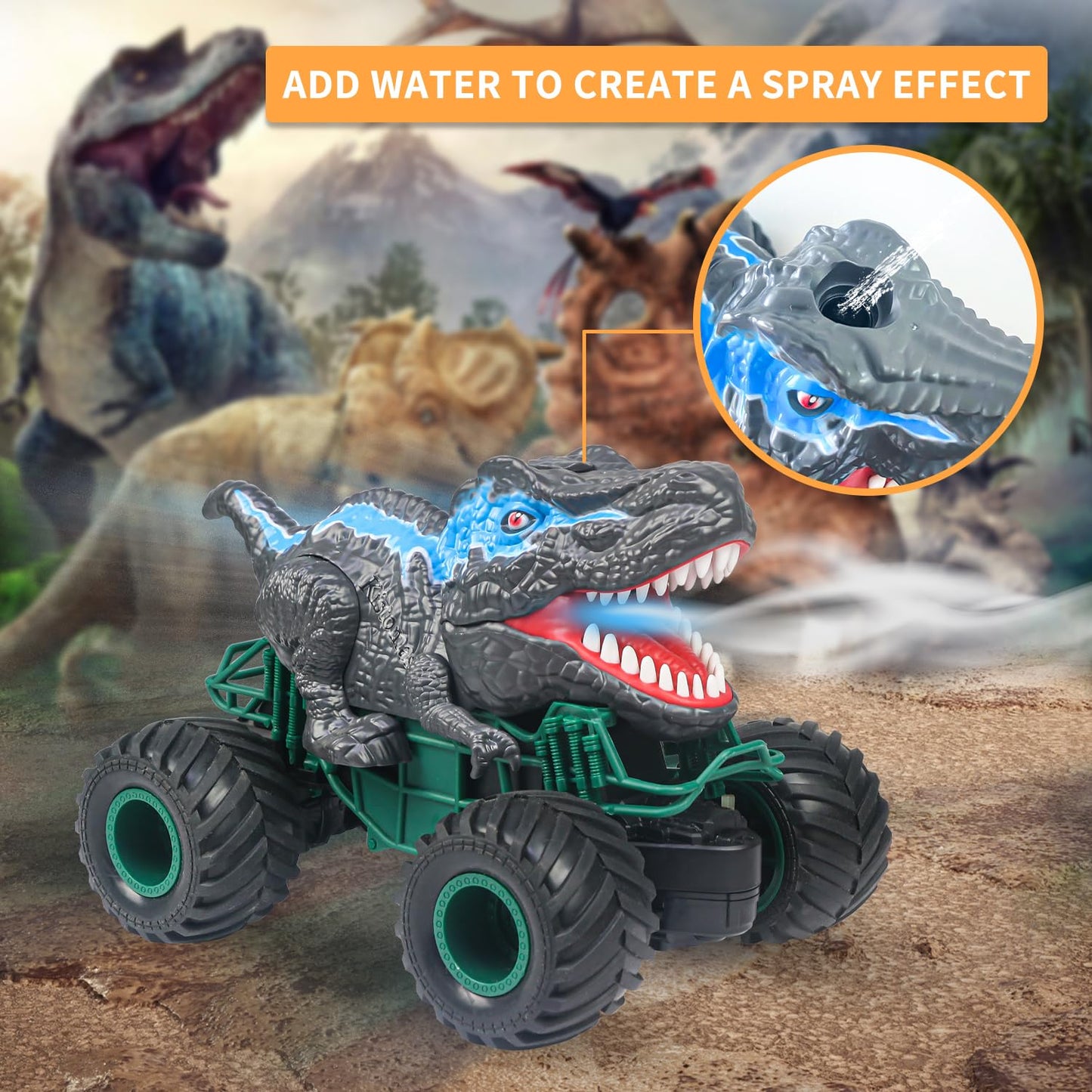 ZDCZ Dinosaurs Toys for Kids, Remote Control Cars Toy 3 4 5 6 7 8-12 Year Old Hobby Dinosaur Truck with Music, Lights,Spray, 2.4GHz All Terrain Rechargeable Electric Toys Gifts for Boys