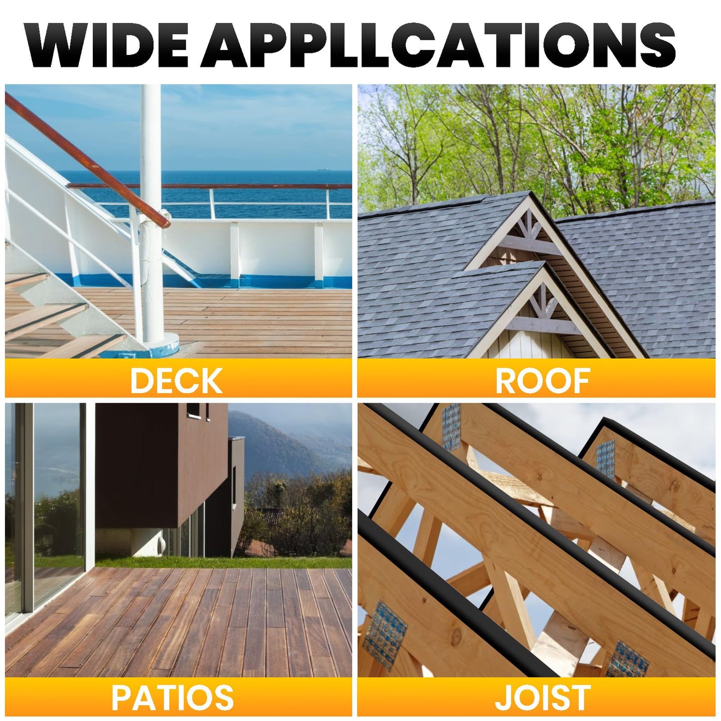 ADHES Deck Joist Tape 2 Inch x 50', 6 Rolls - Weather Resistant & Waterproof Flashing Tape for Decking, Wood Beams, Roof - Butyl Tape for Outdoor Construction