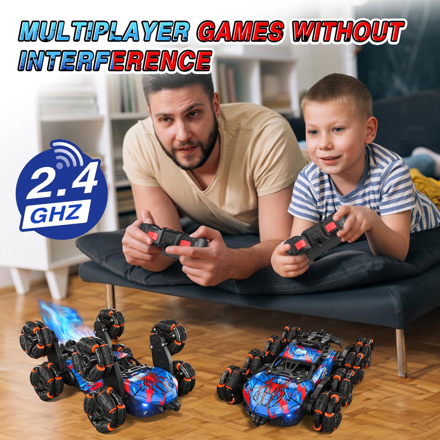 8WD Gesture Sensing RC Stunt Car with Spray & Light & Music for Kids Age 6-8-13, Spider Hand Remote Control Car 2.4Ghz Double-Sided Climbing Drift RC Car Toys Birthday Gift for Boys