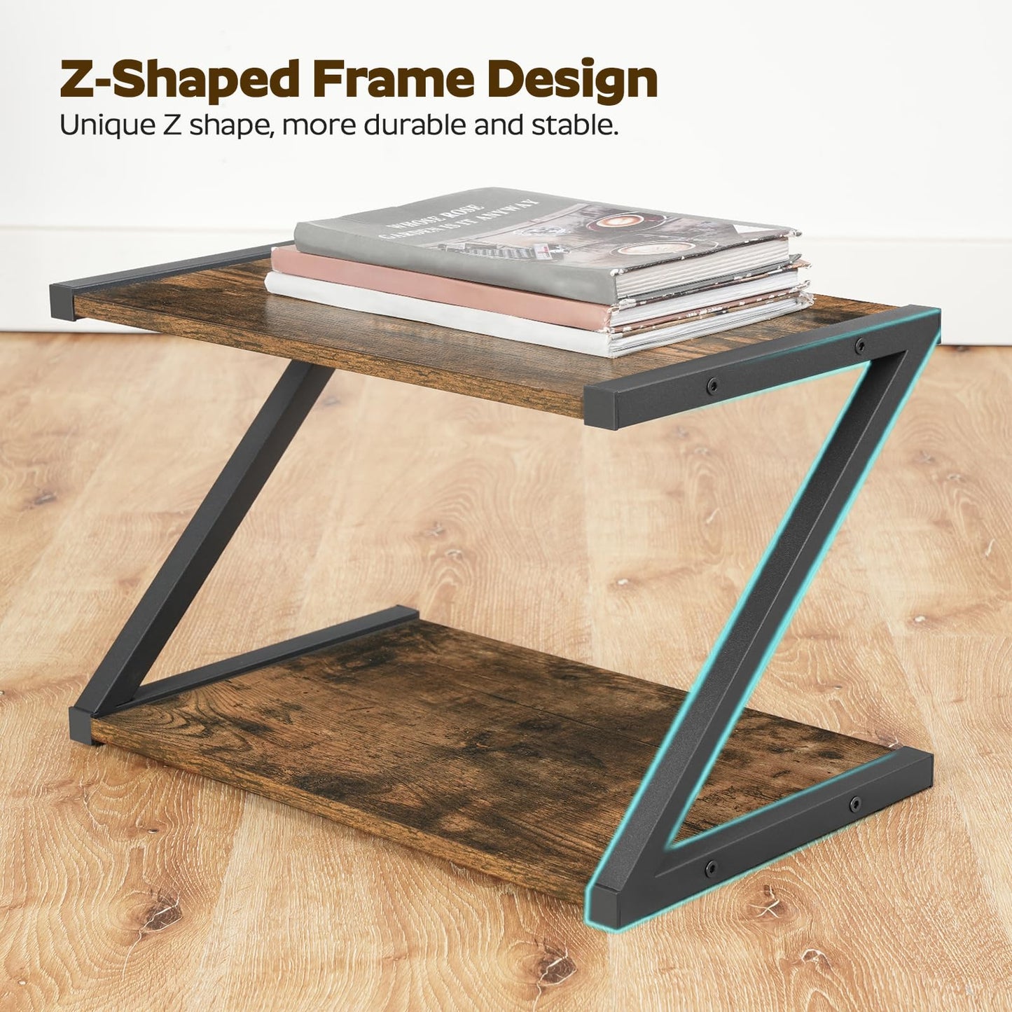YATINEY Desktop Printer Stand, 2-Tier Printer Table with Storage Shelf, Under Desk Printer Stand for Home Office, Open Organizer Shelf, Easy Assembly, Rustic Brown PS02BR