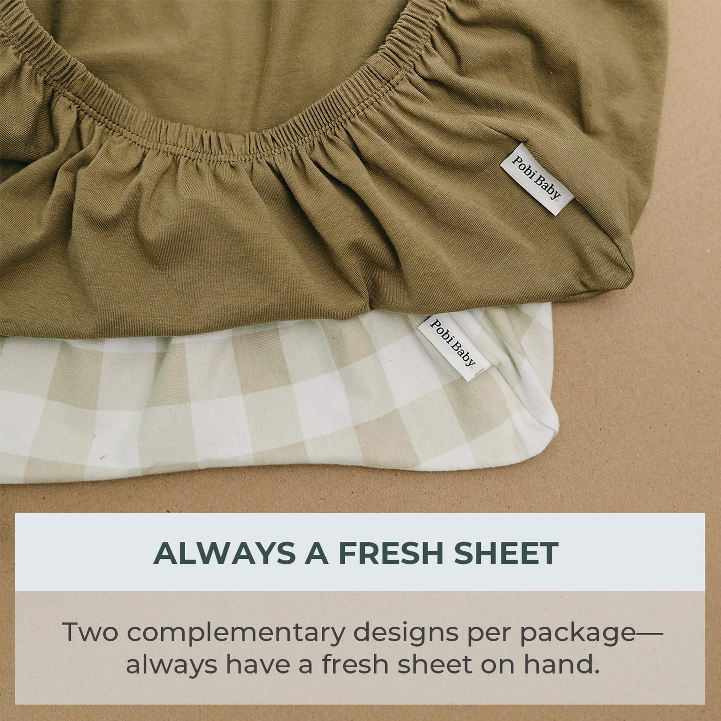 Pobibaby - 2 Pack Premium Fitted Neutral Crib Sheets for Standard Crib Mattress - Ultra-Soft Cotton Blend, Safe & Snug Fit, Stylish Gingham Crib Sheet (Khaki)