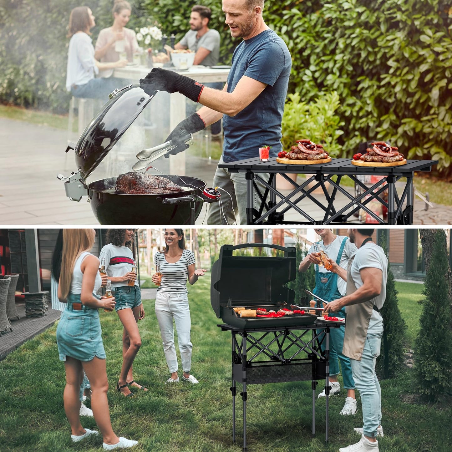 GARLLEN Folding Camping Table Max Height 70cm, Portable Roll-up Picnic Table with 2 Adjustable Height, Aluminum Outdoor Table with Storage Net & Carrying Bag for Camping, Picnic, BBQ, L25.2 x W15.7