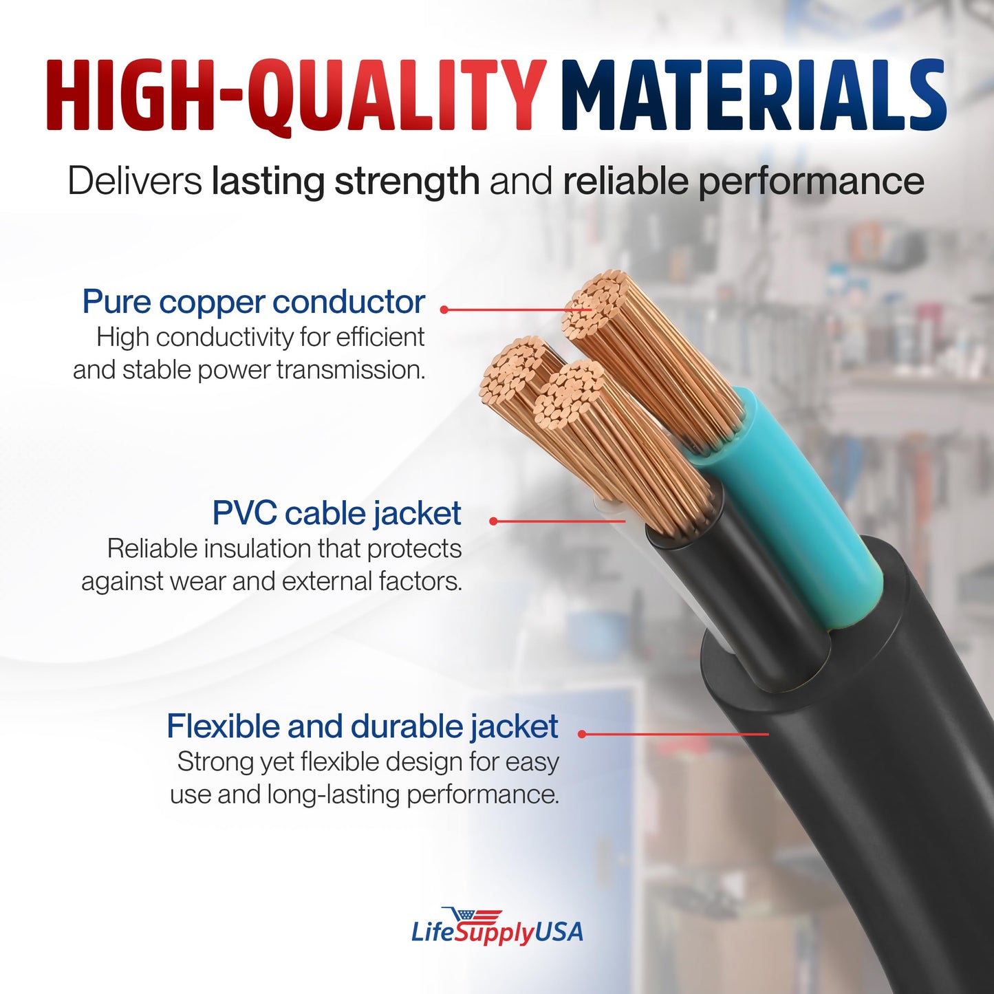 10ft Outdoor/Indoor Extension Cord 10/3 Gauge Ultra Heavy Duty 3 Prong SJTW, Waterproof, Flexible Cold-Resistant Long Power Cord,15A 125V 1875W, Black by LifeSupplyUSA