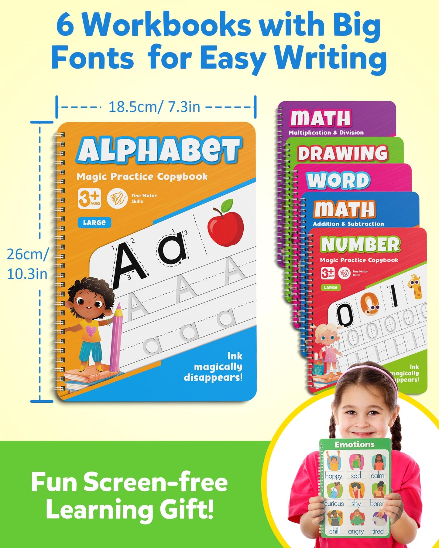 Coogam 6Pcs Magic Grooved Writing Practice for Kids, Grooved Handwriting Copybook with Pens, Learn to Write Number Letter Tracing Workbook for Kids Age 3-8 Preschool Learning Activities