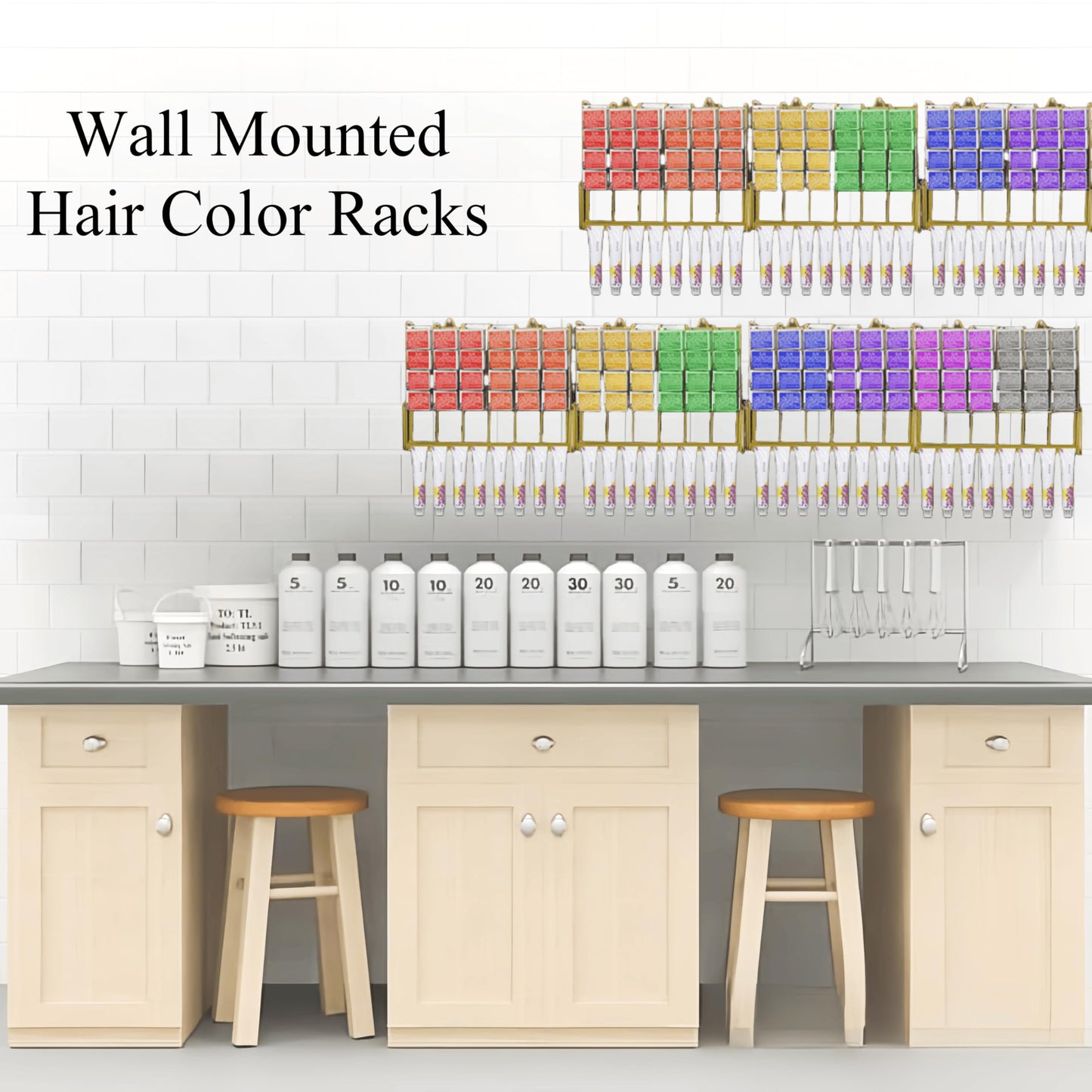 Hair Color Organizer for Salon - 2 PCS Metal Hair dye Tube Racks Storage Wall Mounted Cabinet Available