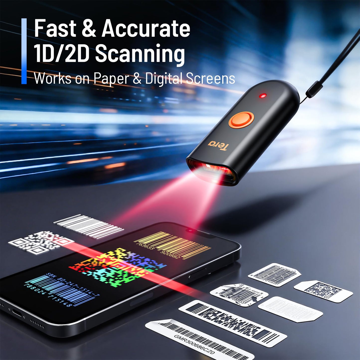 Tera Barcode Scanner Portable 1D 2D QR Wireless: Works with Bluetooth 2.4G Wireless USB Wired Waterproof Shockproof Pocket Mini Bar Code Reader for Warehouse Management Retail Model 1200