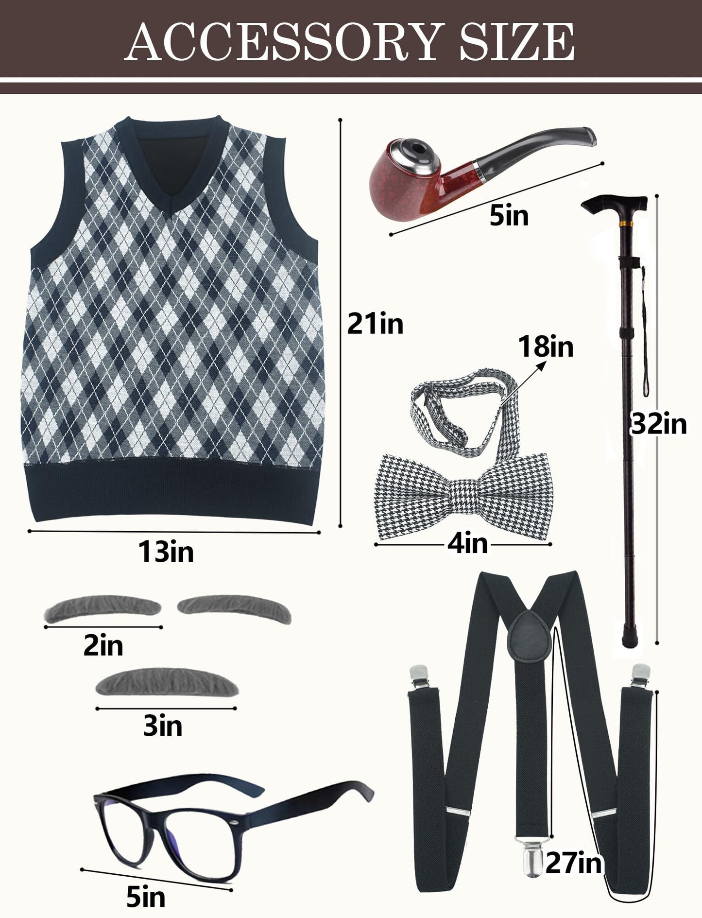 100th Days of School Costume for Kids Boys Old Man Costumes Hat Grandpa Vest Halloween Dress Up Outfit Set for School Party