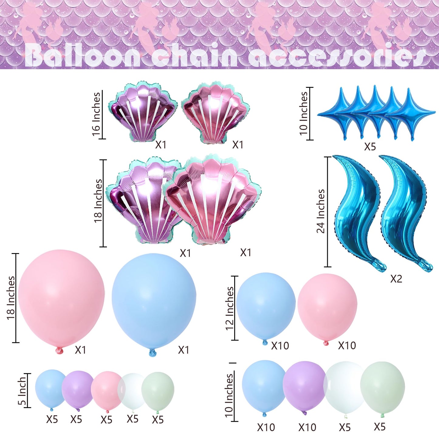 Mermaid Party Supplies - Mermaid Birthday Party Decorations Including Plate, Napkin, Cup, Tablecover, Happy Birthday Backdrop, Balloon Arch Kit for Girls Baby Shower Decor, Serves 20