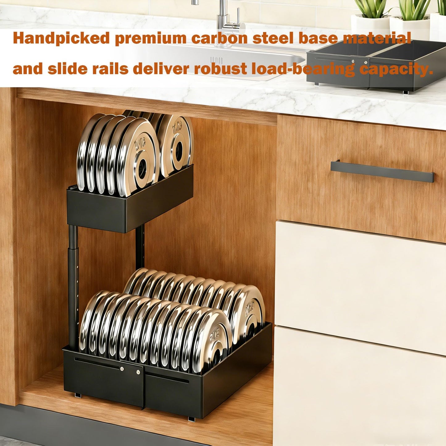 Bathroom Storage Organizer,Under Sink Organizer, Multi-Purpose Bath Collection Baskets for Bathroom,Pull Out Kitchen Organizers and Storage, 2 Tier Sliding Cabinet Basket Organizer Drawer（2 Pack）