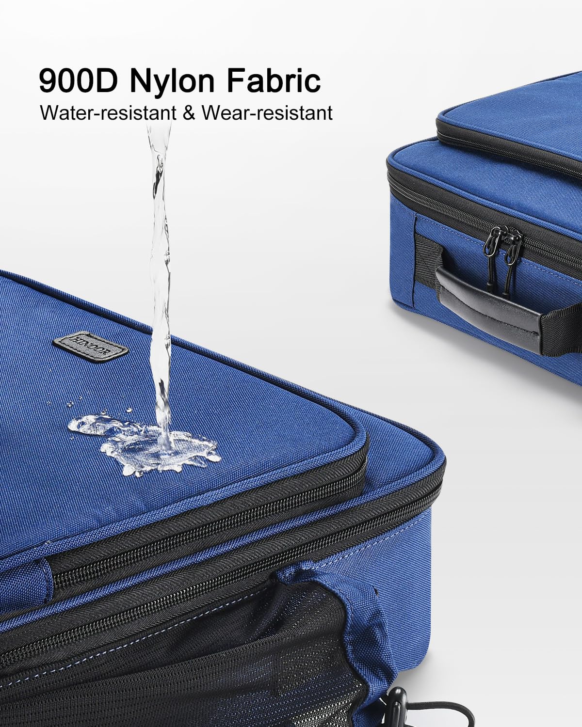 HINOOR 3 Inch 3-Ring Zipper Binder with Water Bottle Holder, D-Ring Zip Up Binder with Shoulder Strap, 700 Sheet Capacity, Compatible with 13" MacBook/Tablet, for School, Office (Dark Blue)