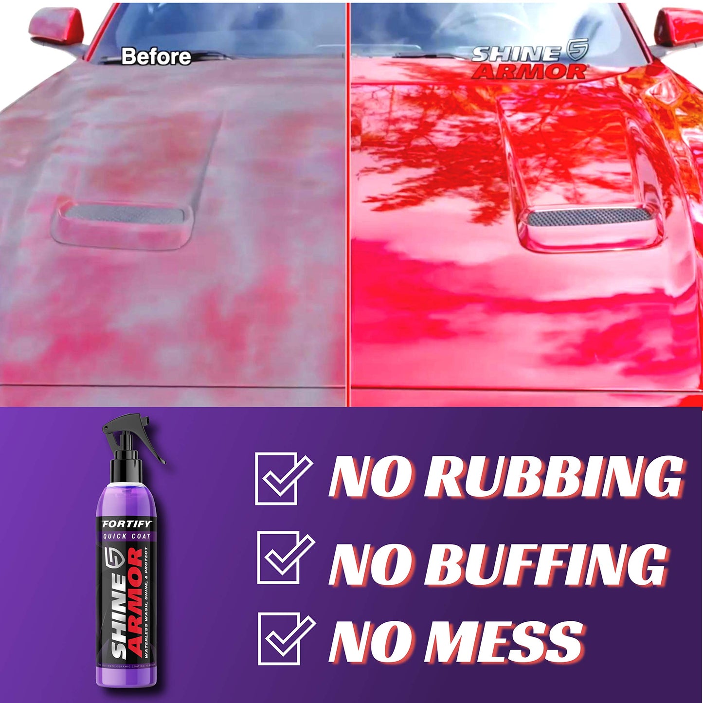 SHINE ARMOR Fortify Quick Coat High Performance Ceramic Coating, Car Wax Spray, Hydrophobic Top Coat Polish and Polymer Paint Sealant Protection for Vehicle Leather Seat, Tires, Bumpers, Rims Made in USA