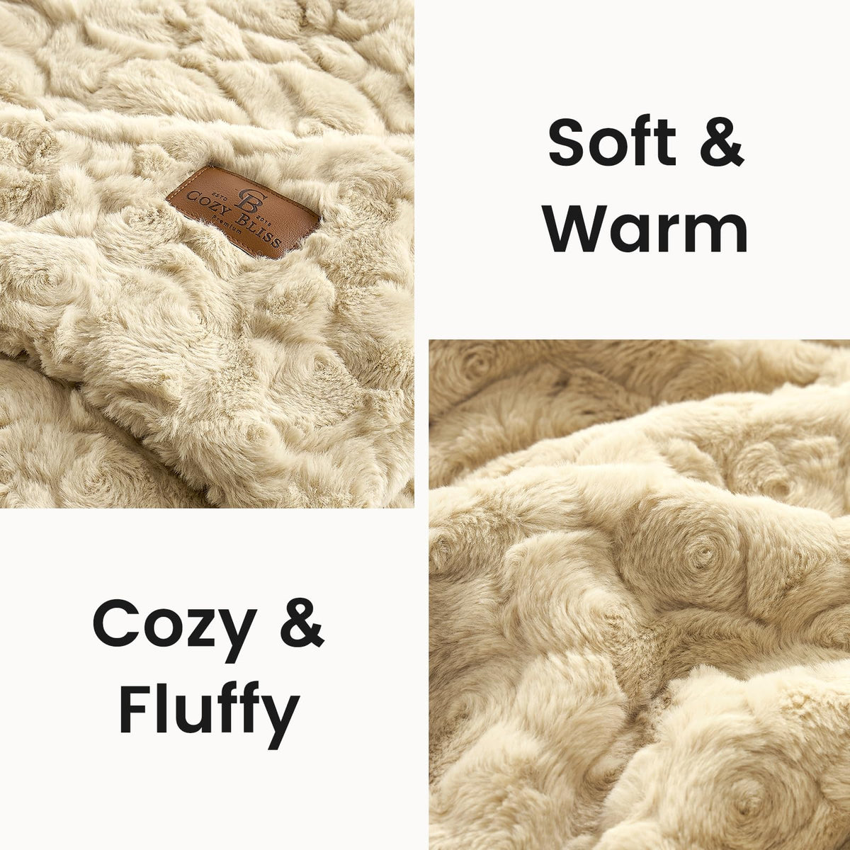 Cozy Bliss Faux Fur Throw Blanket for Couch, Fuzzy Soft Plush Thick Warm Fluffy Reversible Wave Textured Blanket for Sofa Bedroom Living Room, 55 * 70 Inches Khaki