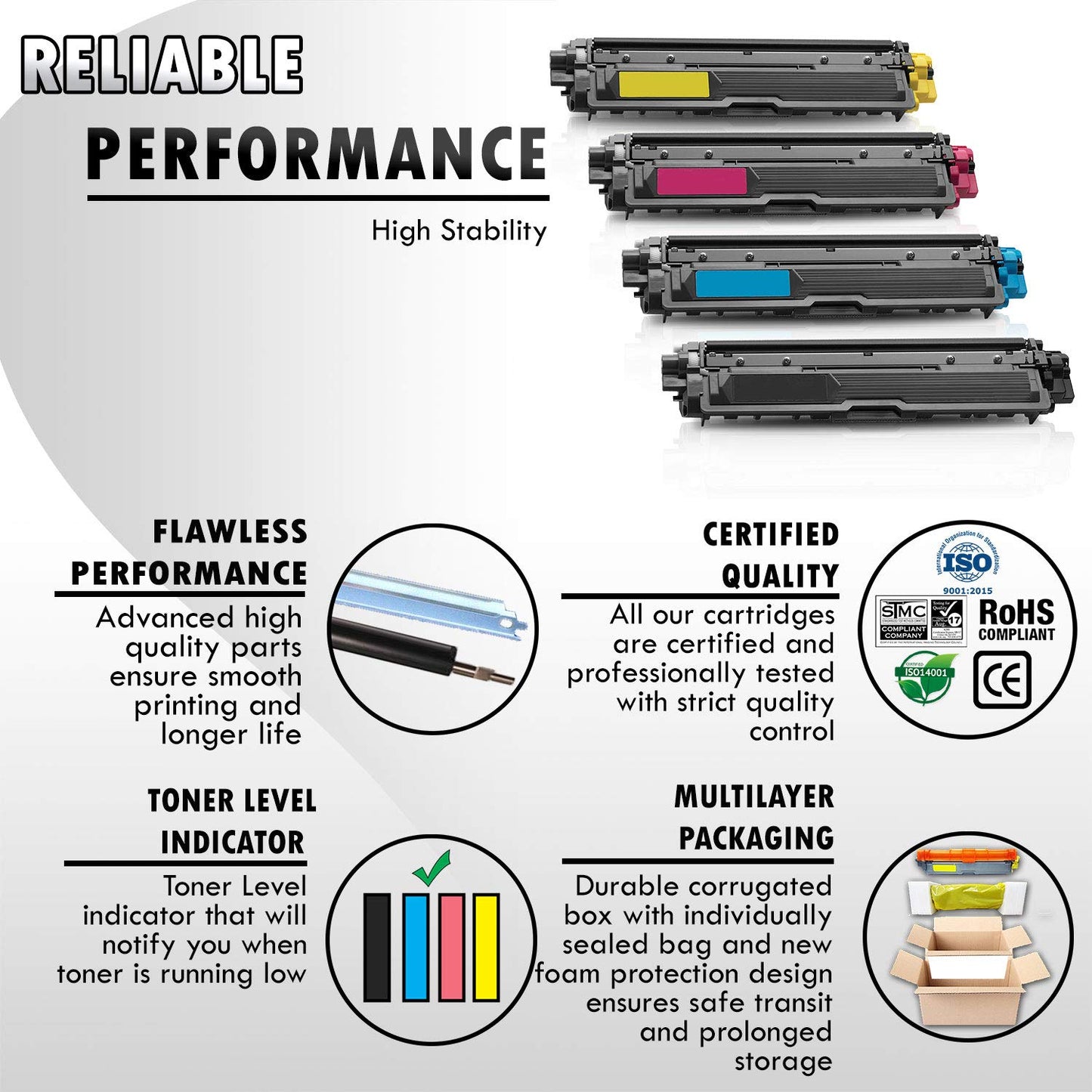 1 Set of 4 Inkfirst® Toner Cartridges Compatible Remanufactured for Brother TN221 TN225 TN-221 TN-225 Black, Cyan, Magenta, Yellow MFC-9130CW MFC-9330CDW MFC-9340CDW HL-3170CDW HL-3170CW HL-3140CW