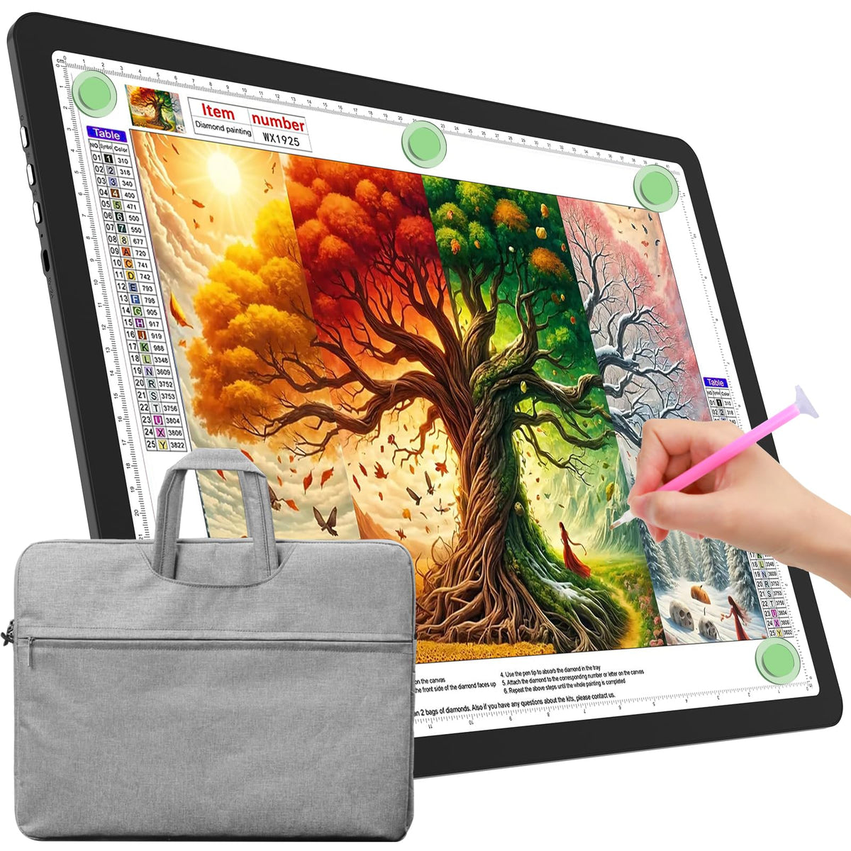 TOHETO A3 Light Board with Bag for Diamond Painting, Super Bright Magnetic Light Pad with Side Buttons, Lightbox for Tracing and Drawing, Corded Light Table for Sketching, Weeding Vinyl (Black)