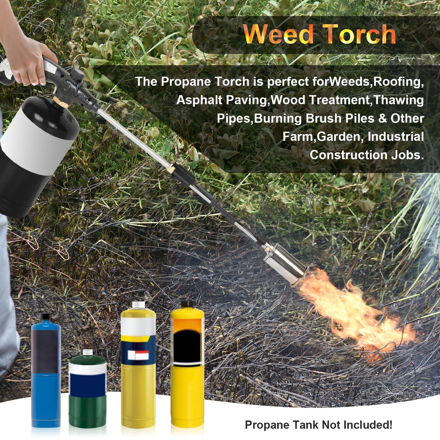 Propane Torch Burner Weed Torch with High Output 800,000 BTU Heavy Duty Blow Torch 30" Detachable Long Arm Propane Weed Torch & Flame Control Valve for Garden,Stumps,Wood,Melting Ice,Snow Road,Roofing