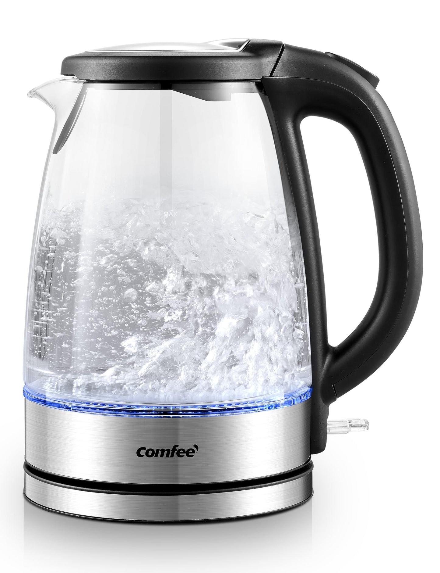 Comfee Electric Kettle, 1.7L 1500W, Hot Water Boiler, Removable Lid for Easy Cleaning, Auto Shut Off, Boil-Dry Protection, 360° Swivel Base, BPA Free, Borosilicate Glass Electric Tea Kettle