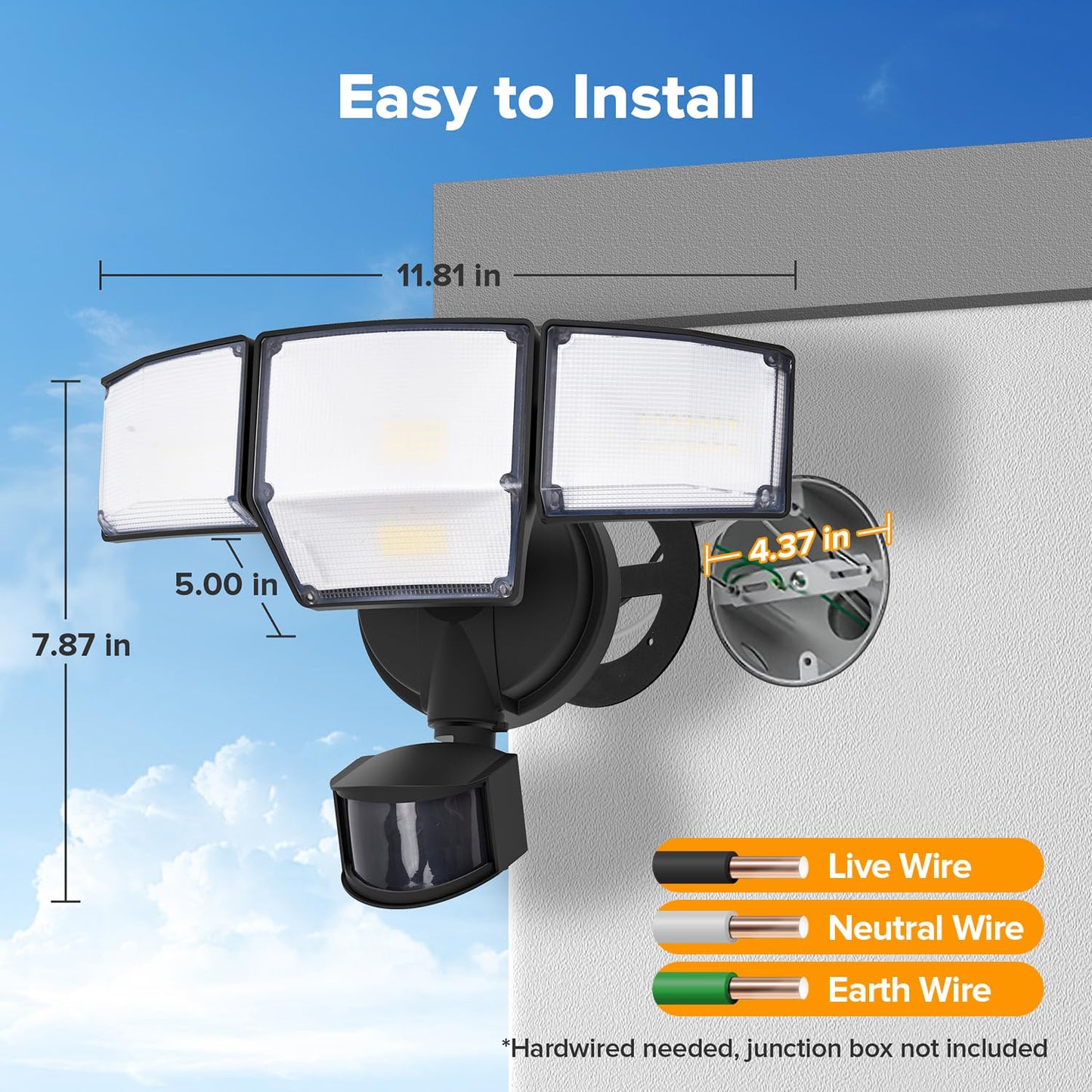LUTEC 80W 9000LM LED Security Lights Motion Sensor Outdoor Lights, 4 Head LED Flood Lights Outdoor 5000K Daylight, IP65 Waterproof, Motion Detected Lights for Outside, House, Garage, Yard (Black)