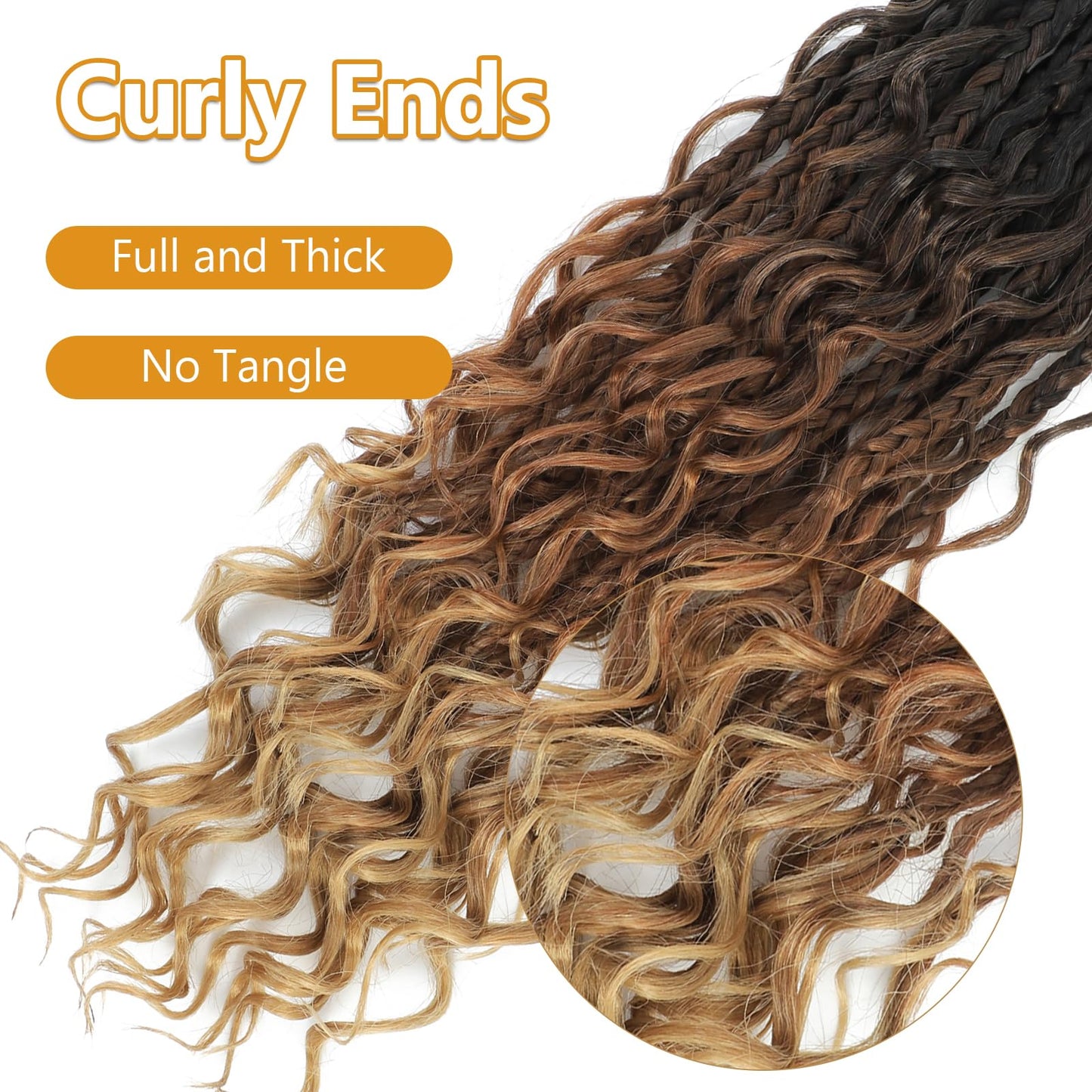 Boho-Häkel-Zöpfe mit lockigen Enden,Häkelhaar, für schwarze Frauen, Göttinnen-Zöpfe, Boho-Zöpfe, Häkelhaar, vorgeschlungen (35.6cm-14 Zoll (8 er pack), 1B/30/27#)