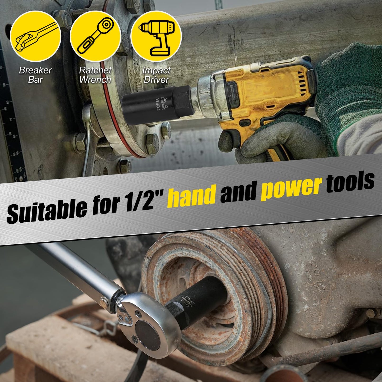 TOPEC 6PCS Deep Lug Nut Remover Heavy Duty, 1/2" Drive Impact Wheel Lock Removal Kit, Lug Nut Removal Tool for Stripped, Damaged, Rounded Bolts, Nuts 、