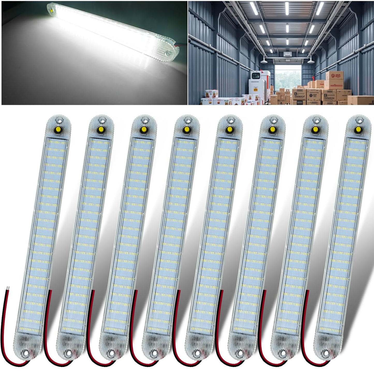 GZ5CG 12V Led Interior Light Bar 8 Packs 72Led 6500K White with ON/Off Switch 11Inch 12V 24V for Enclosed Cargo Trailer RV Van Truck Lorry Camper Caravan Motorhome (8Pcs)