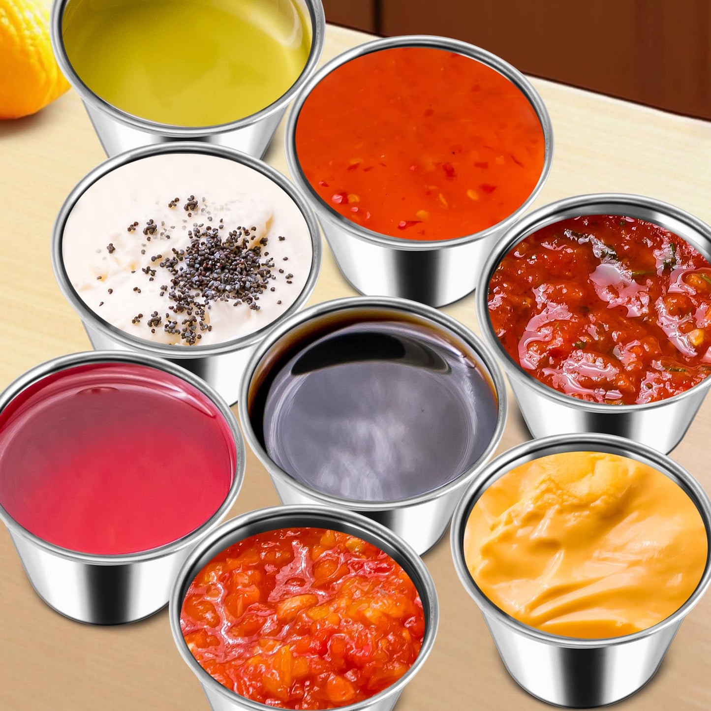 120 Pack Stainless Steel Dipping Sauce cup (2.5oz) - Commercial Grade airtight Seasoning Container, Rust Proof Barbecue/Sushi/Party Sauce Cup For Kitchen, Restaurant and outdoor Dining