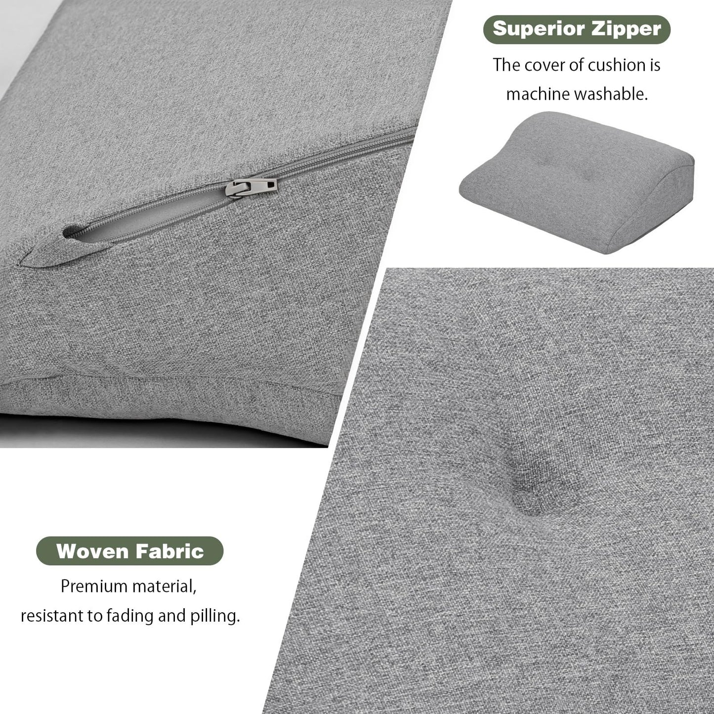 baibu Lumbar Support Pillow for Couch, Dual-Layer Patent Design Back Support Pillow with Memory Foam Ergonomic Orthopedic Recliner Lumbar Cushions for Elderly Lower Back Pain Relief, Grey, 1PC