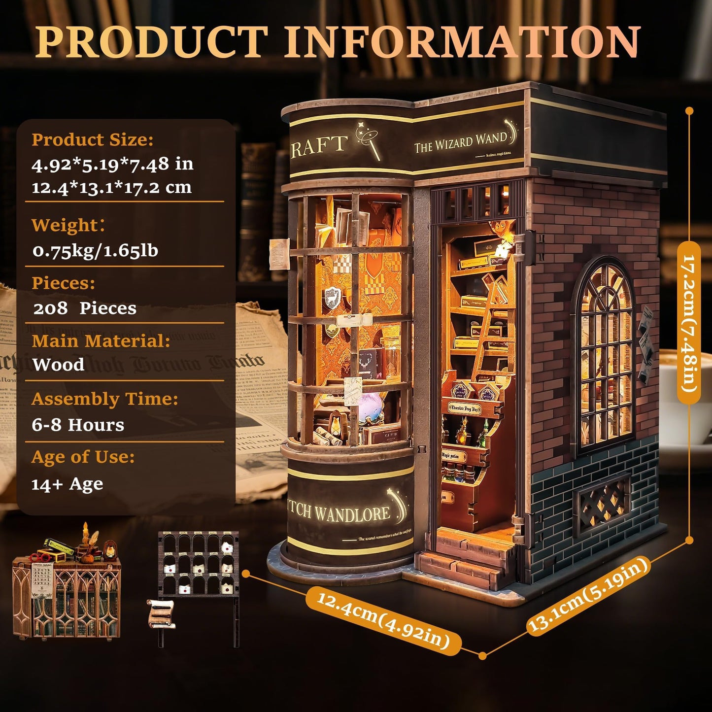 Book Nook Kits for Adults: SUNNINO Book Nook Kit Model Kits Craft Kits for Adults - DIY Miniature House Kit for Bookshelf Booknook Tiny House with Sensor Led Light