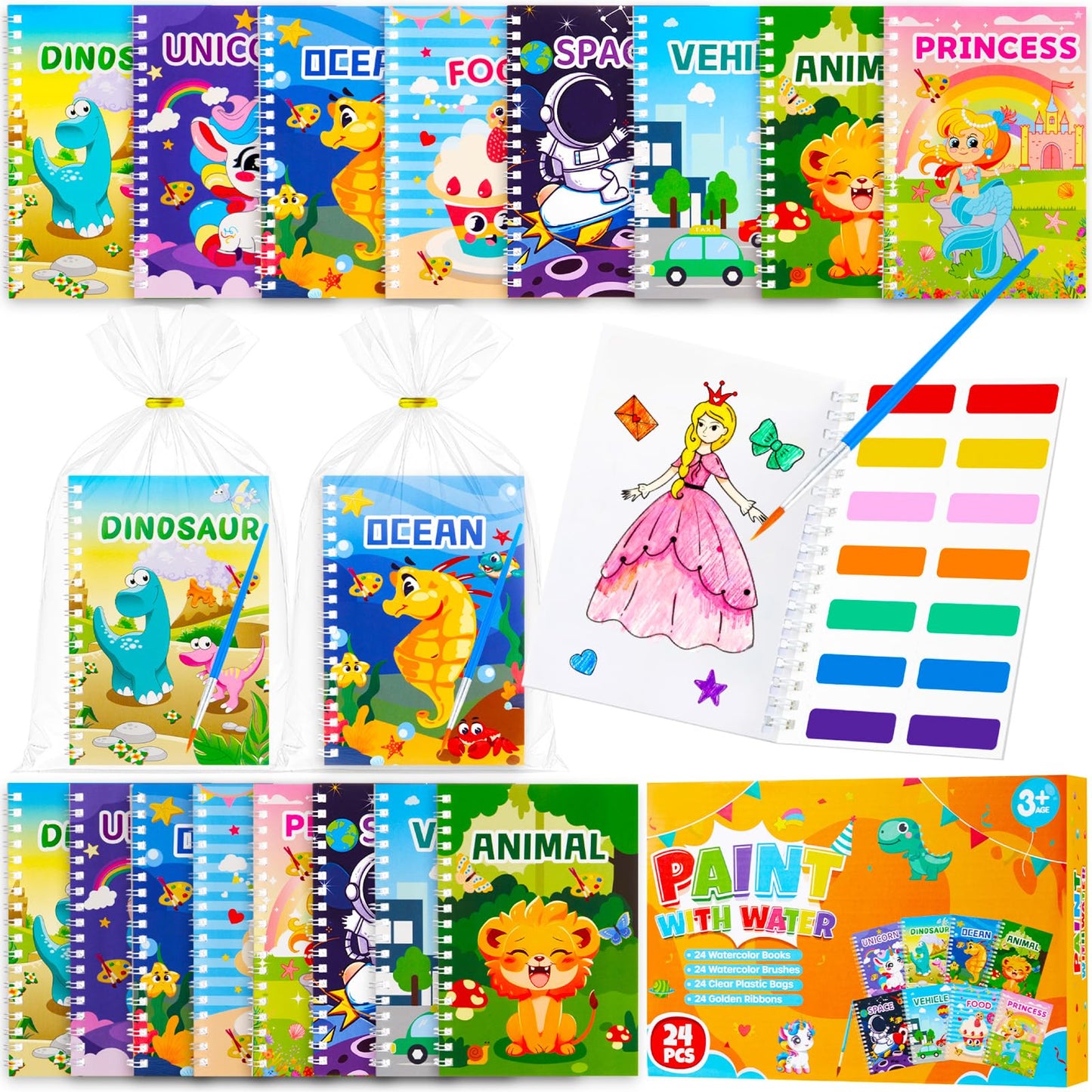 YUBAGOWU 24Pack Water Coloring Books for Kids,Paint with Water Crafts for kids 4-8 Classrooms Prize Children Party Favors Birthday Gifts (Classic)