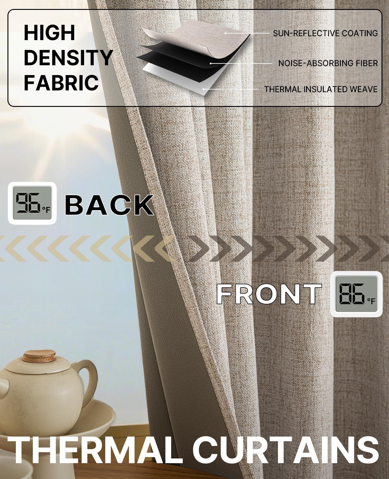 Gleantdeco 84 Inch Long Natural Linen Pinch Pleated 100% Blackout Curtains & Drapes, Farmhouse/Living Room/Bedroom Curtains 2 Panels Set, Thermal Insulated Window Room Darkening Curtain