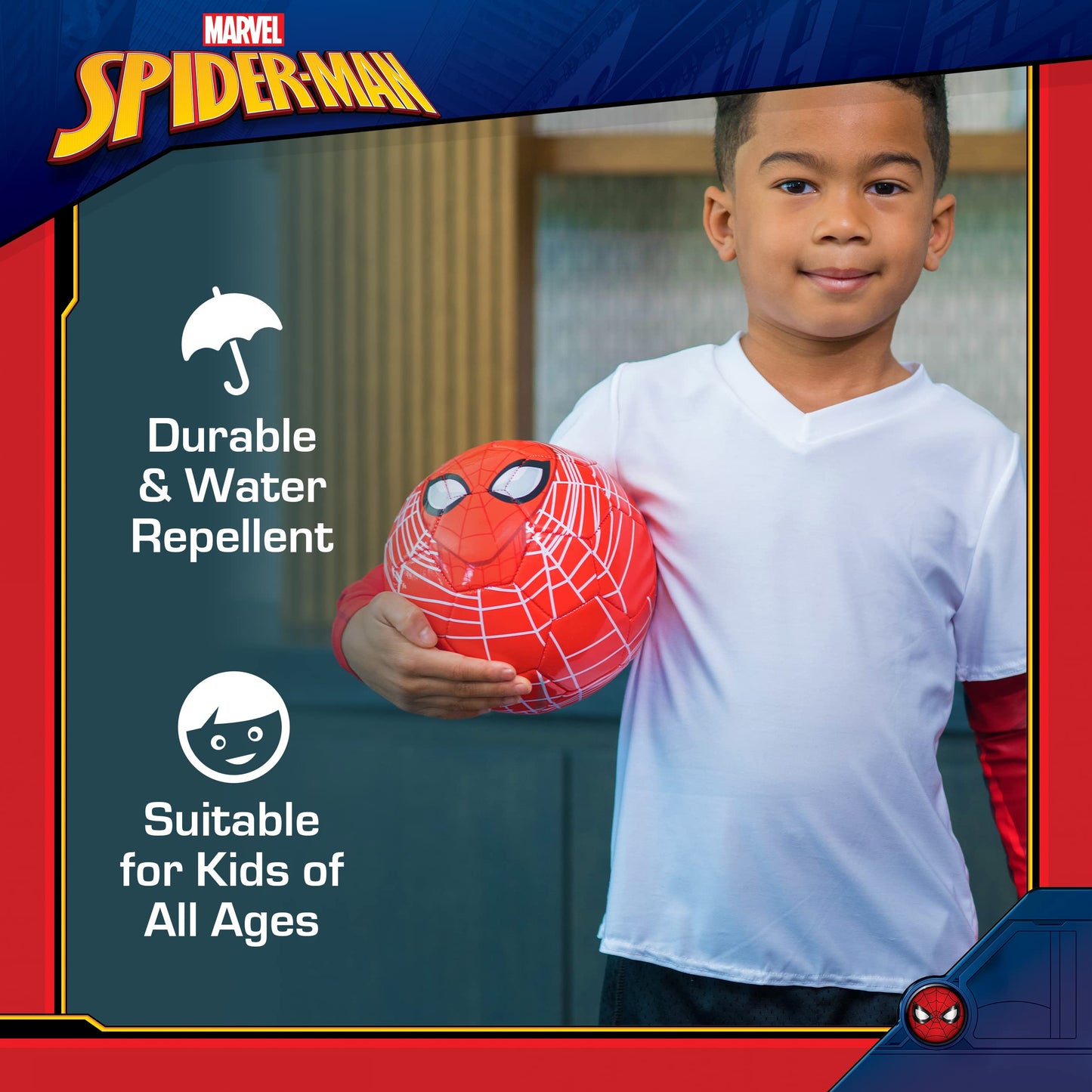 Capelli Sport Marvel Spider-Man Soccer Ball, Mask and Webs Design Youth Kids Futbol, Multi, Size 5, Red Combo