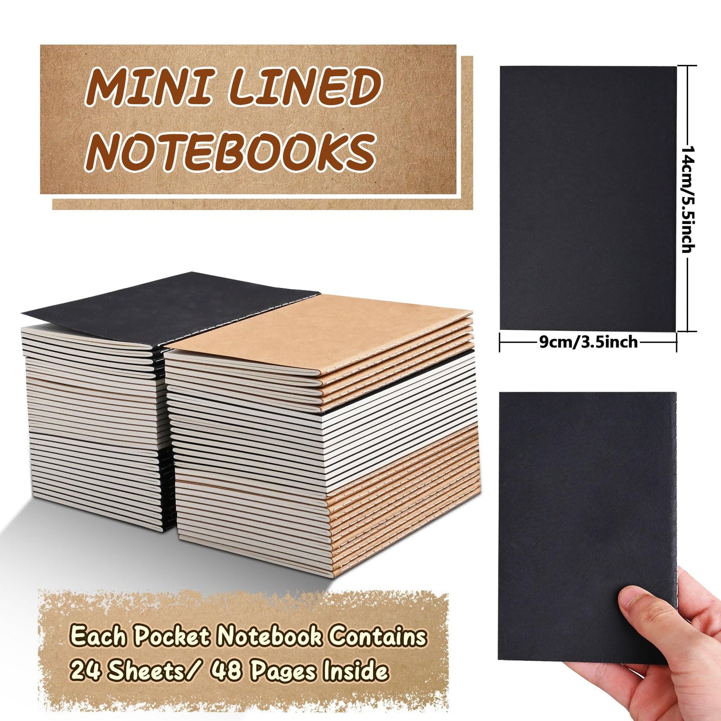 96 Pcs Pocket Notebooks Bulk, Mini Lined Journals A6 Unlined Sketchbook Small Memo Notepad for Kids Student Writing Travel Journal Office, 24 Sheets/48 Pages