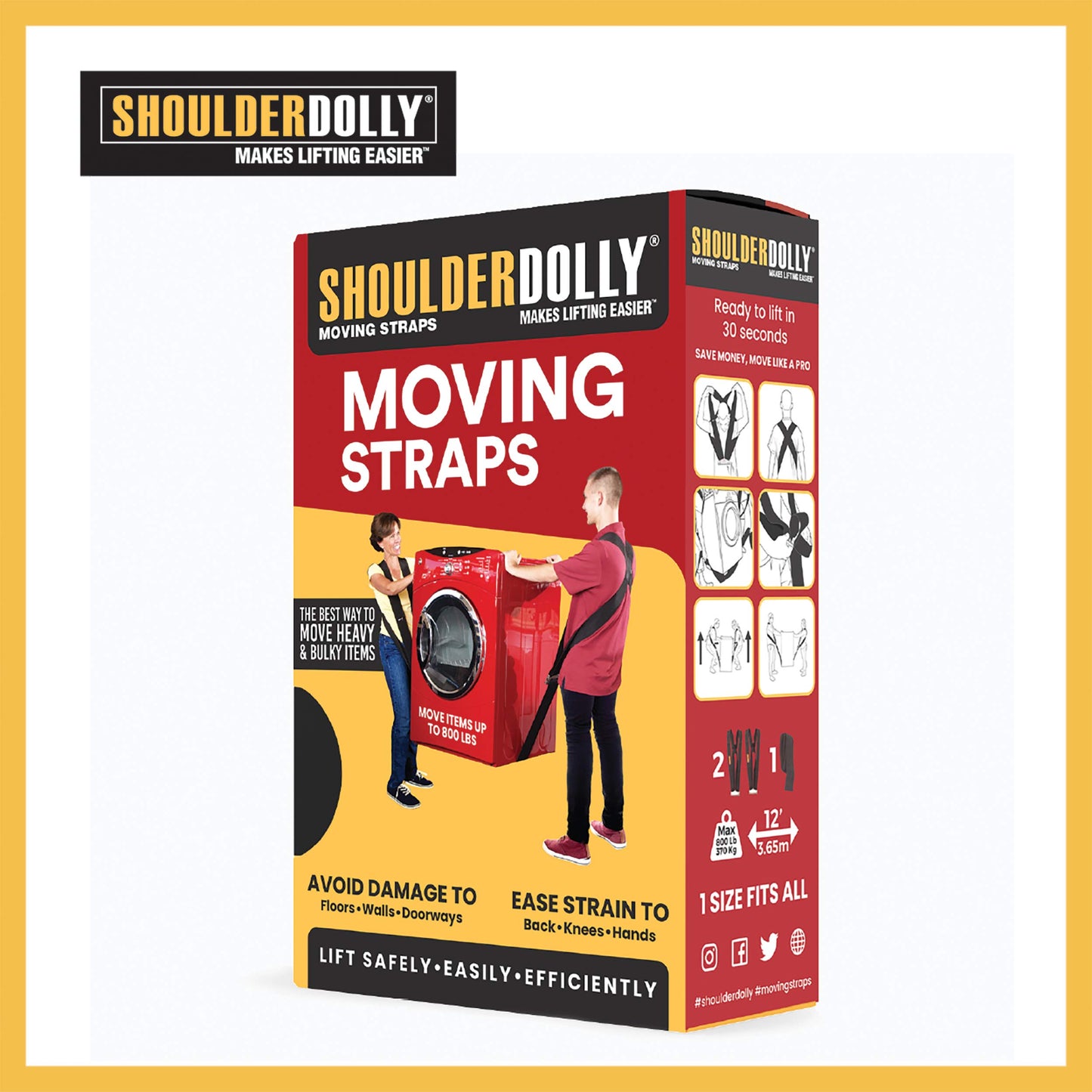 SHOULDER DOLLY Moving Straps - Lifting Strap for 2 Movers - Move, Lift, Carry, And Secure Furniture, Appliances, Heavy, Bulky Objects Safely, Efficiently, More Easily Like The Pros - Essential Moving Supplies - LD1000
