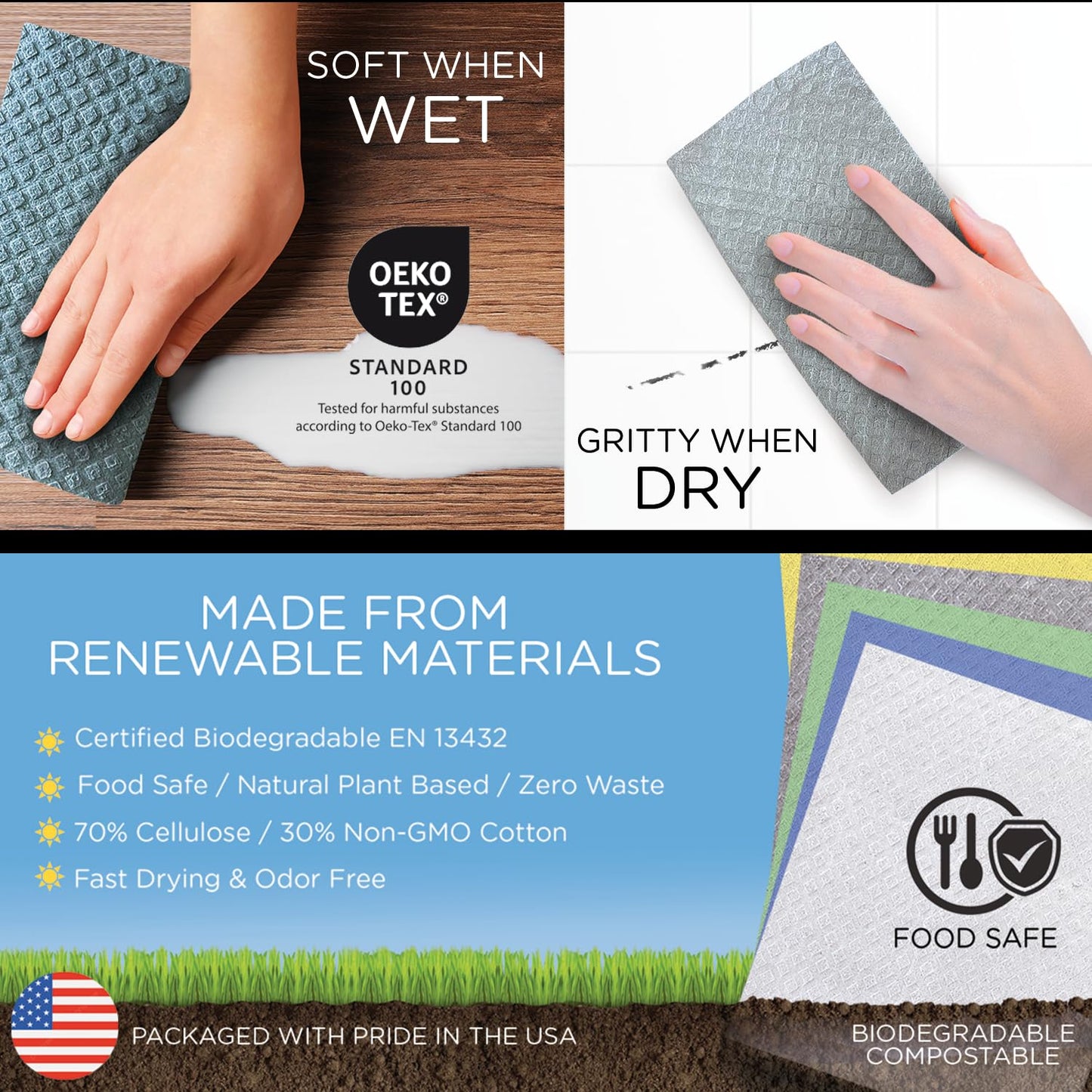 Swedish Dishcloths for Kitchen On a Roll - 30 Sheets, Ultra Absorbent Eco Friendly Cleaning Cellulose Sponge Cloths, Reusable Paper Towels Dishwasher Safe Hand Towels, 10.625" x 9.75" Made In Europe