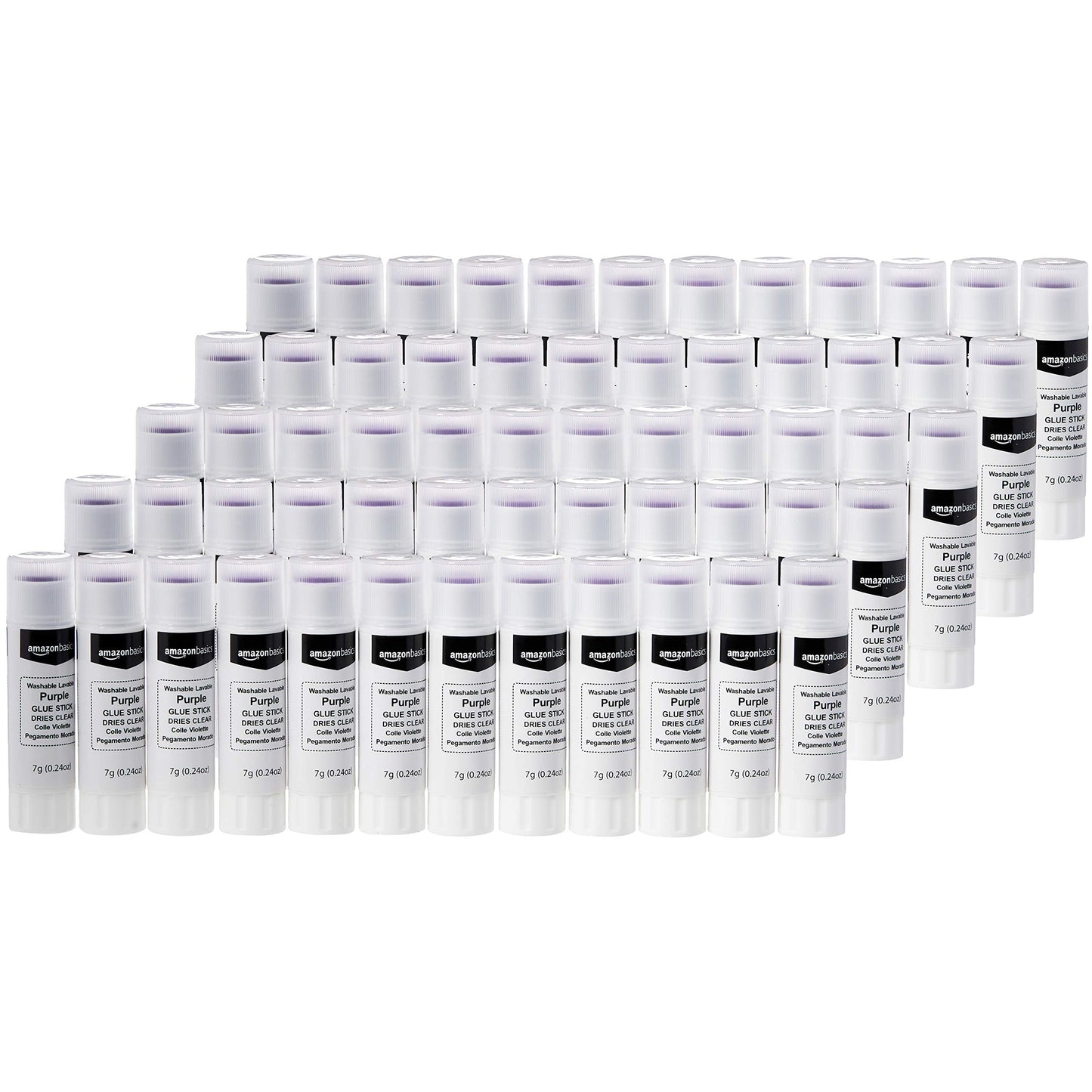 Amazon Basics Purple Washable School Glue Sticks, Dries Clear, Non-Toxic, 0.24-oz Stick, 60-Pack