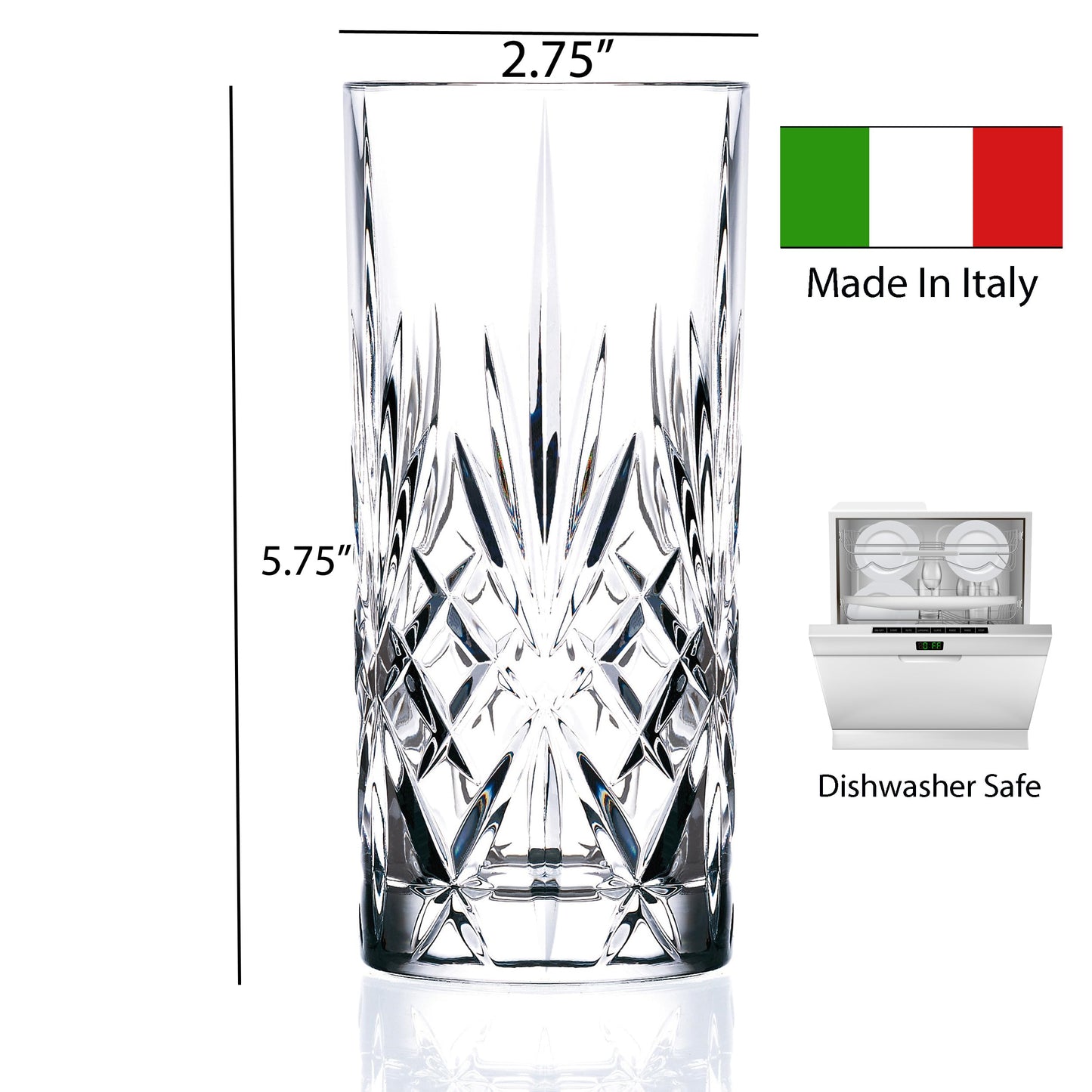 Lorren Home Trends Crystal Melodia Collection High Ball Glass Set 6 Count (Pack of 1)