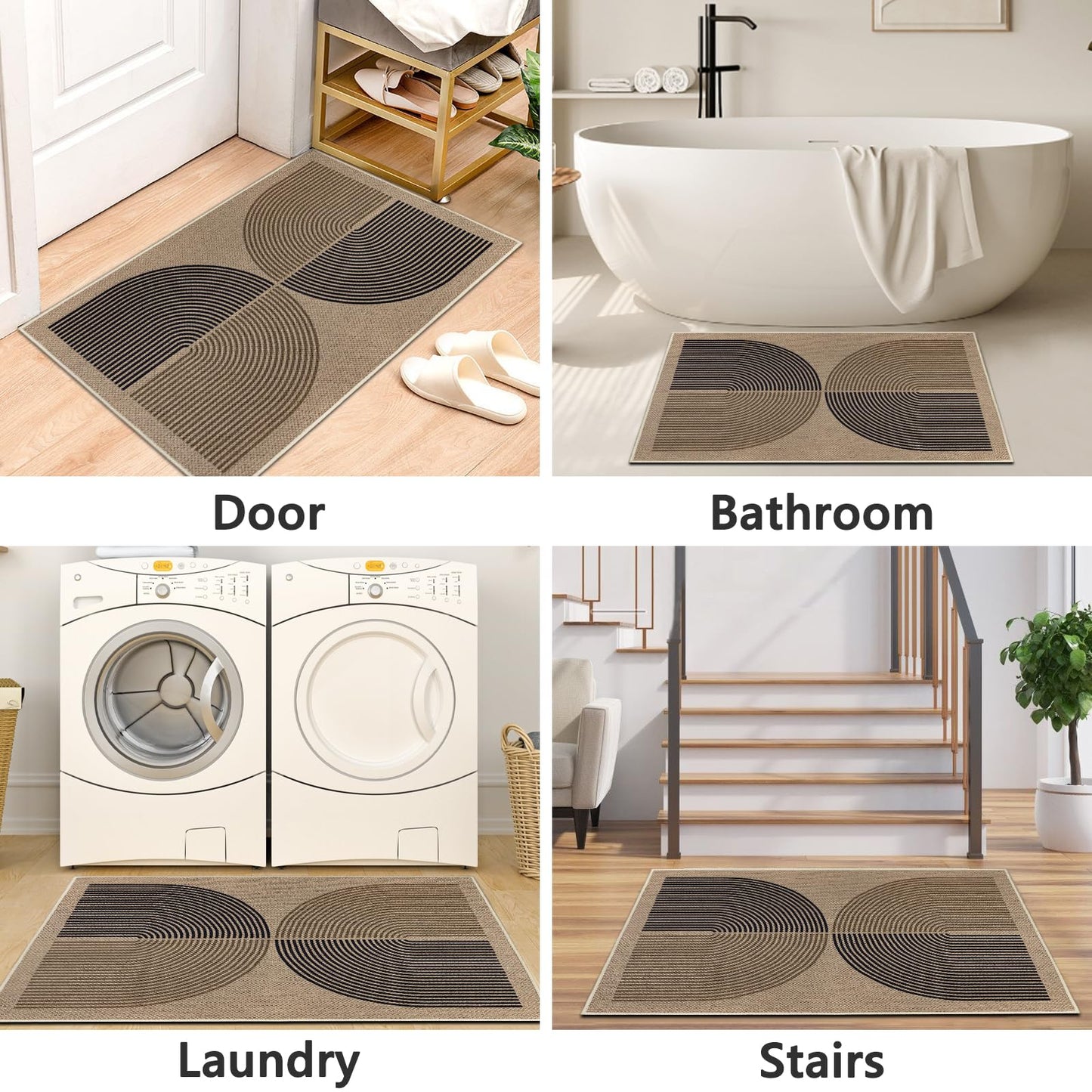 Capslpad Indoor Doormat 32"x48", Non-Slip Absorbent Dirt Resist Front Back Door Mat, Modern Easy Jute Entrance Door Mat, Washable Low-Profile Geometric Inside Floor Mats for Entryway, Nature