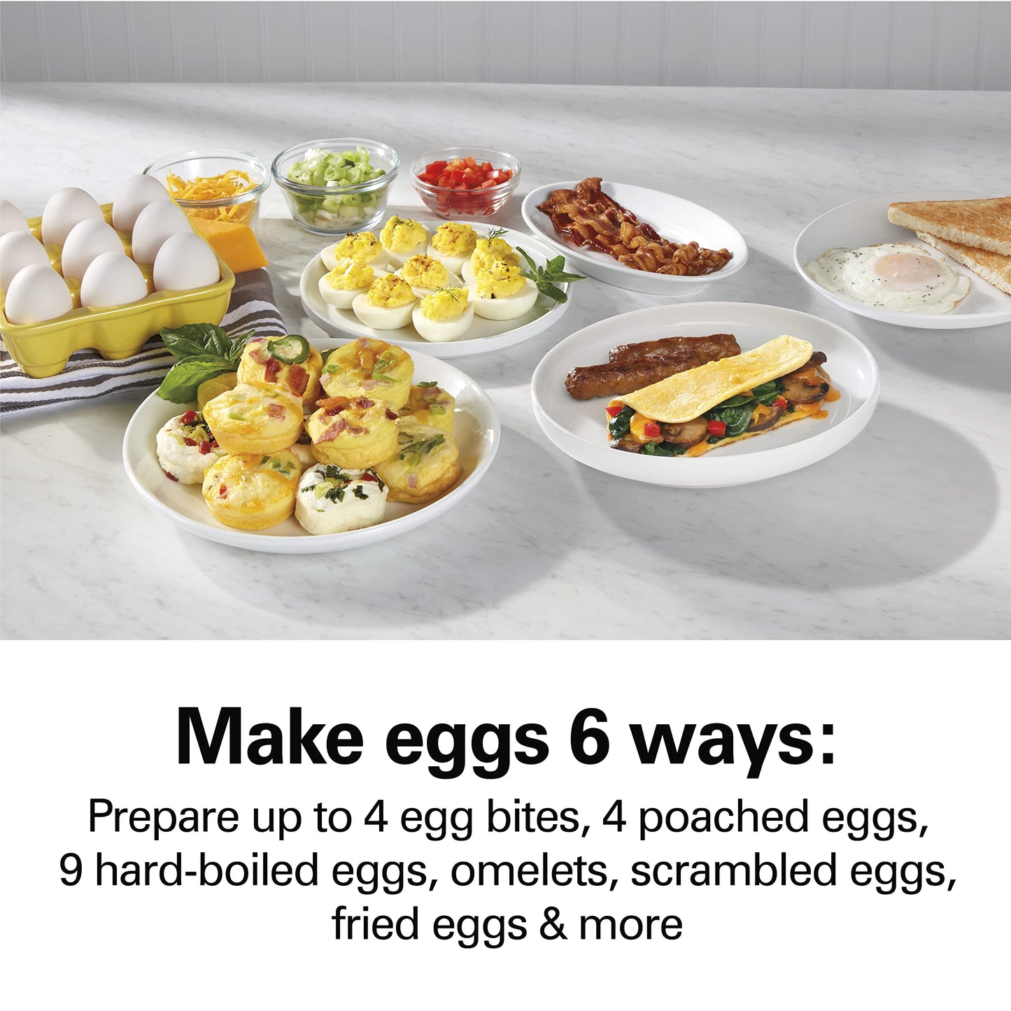 Hamilton Beach Egg Bites Plus, 4 egg bites, 4 poached, 9 hard-boiled, omelets, scrambled, fried eggs, 25510MN