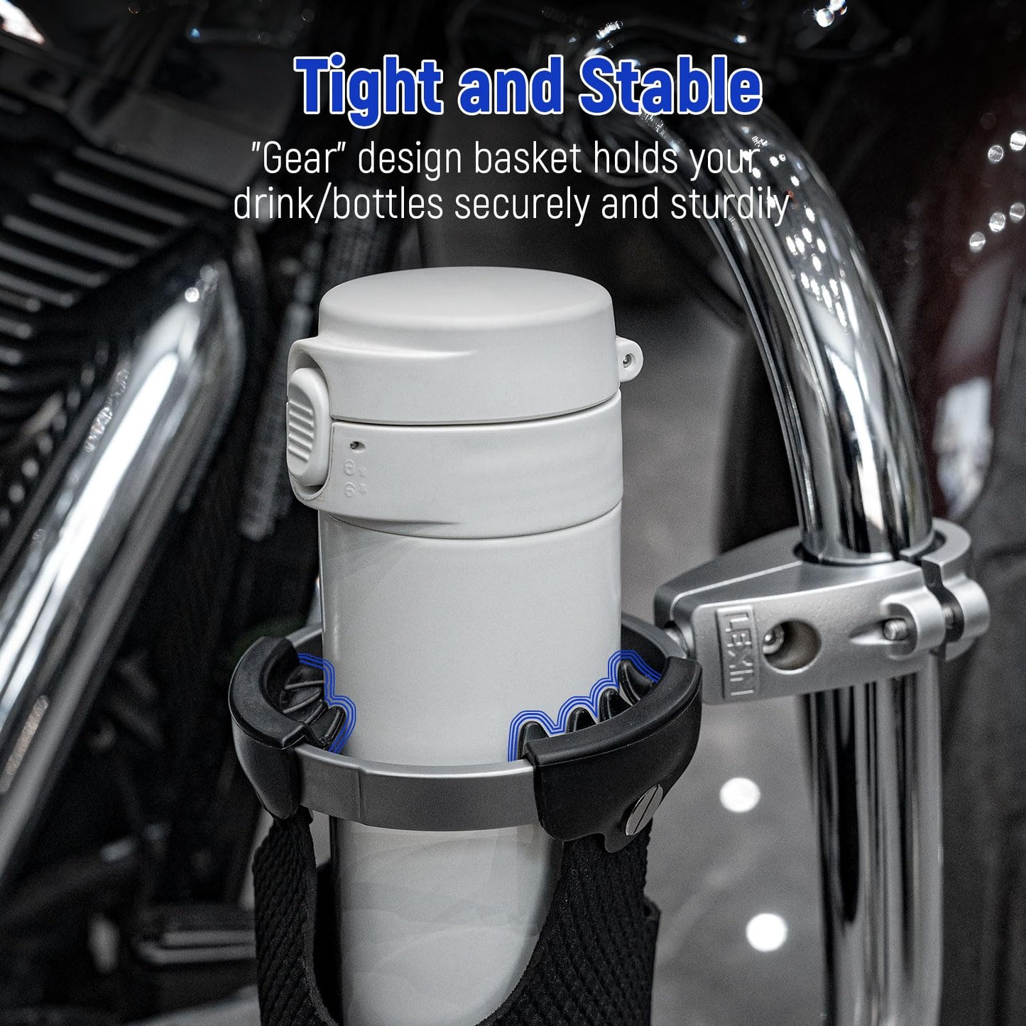 LEXIN C3 Motorcycle Cup Holder for Harley Davidson, Drink Holder with 360°Swivel Ball-Mount, Aluminum Clamp for 7/8'' to 1 1/4'' Handlebar/Bumper/Pole Mount, Fits for ATV/UTV/Scotter, Chorme