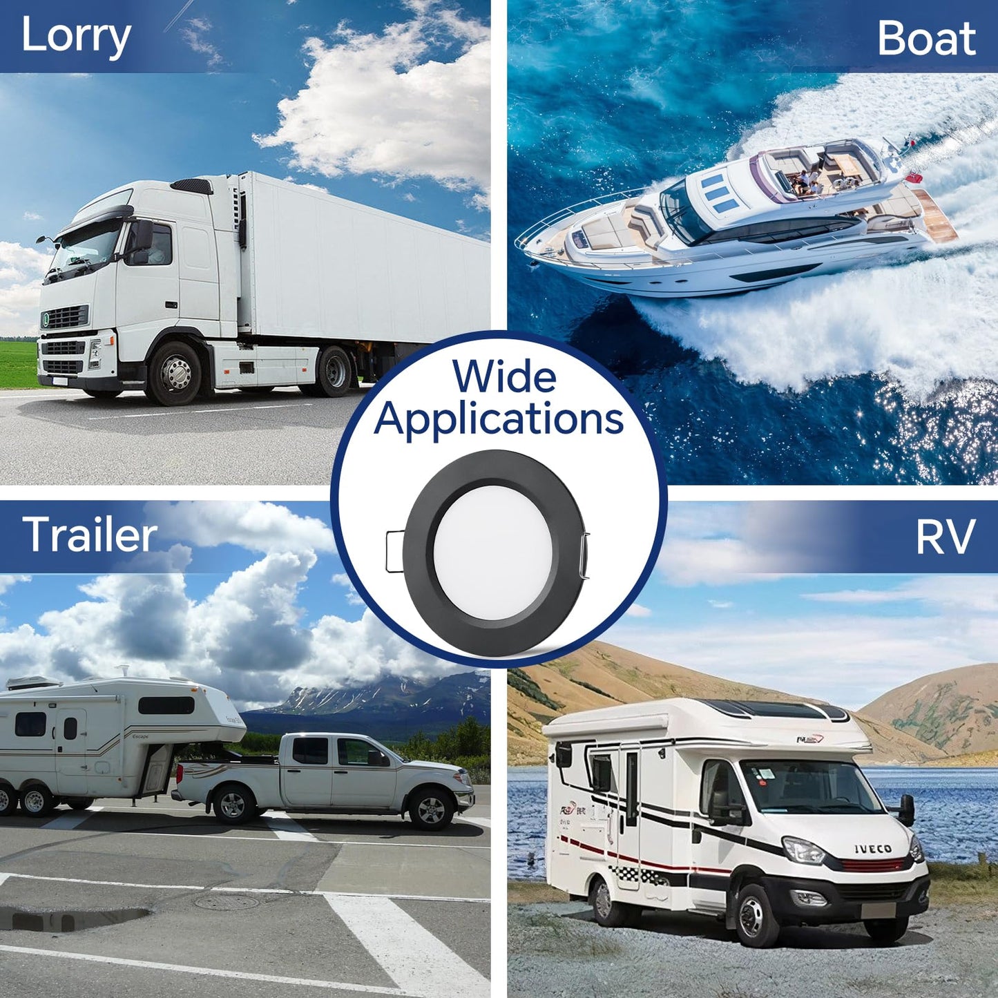 Obeaming 8 Pack 12 Volt LED Puck Light RV Recessed Mount Ceiling Light 2.75” 12V Down Light for Camper Van Truck Boat Interior Ceiling Kitchen Cabinet Lighting CRI 93 (Black/Warm White)